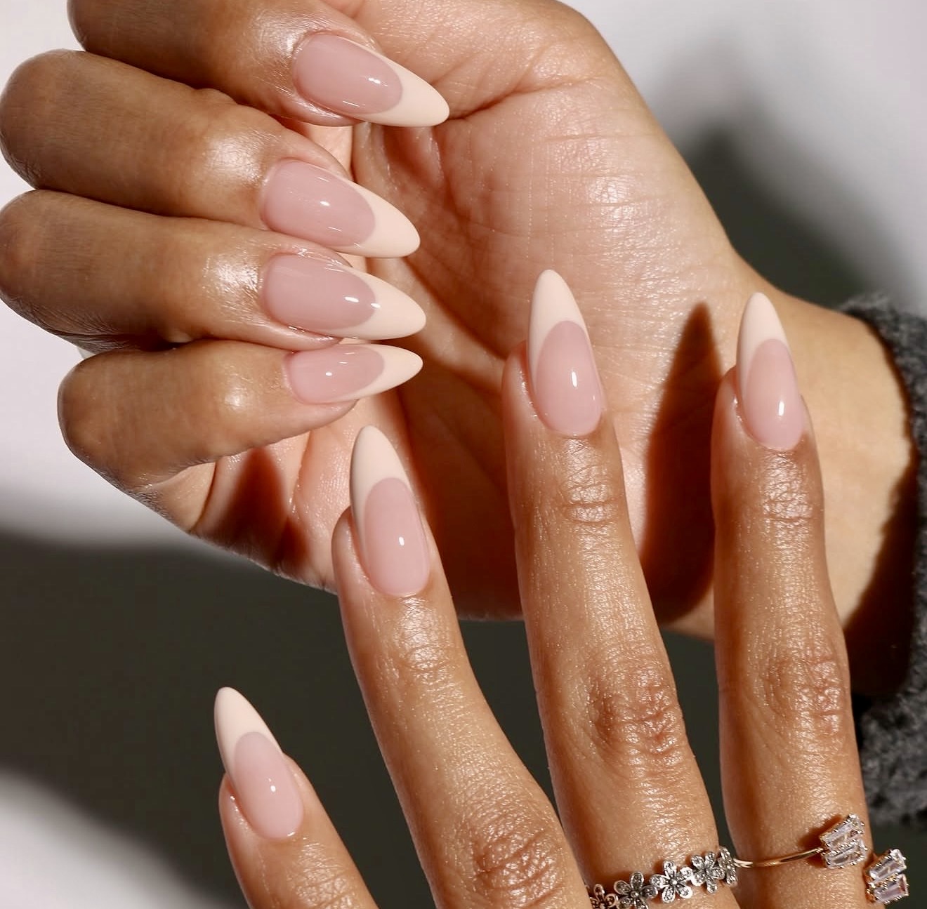 Modern French Tip Almond Nails