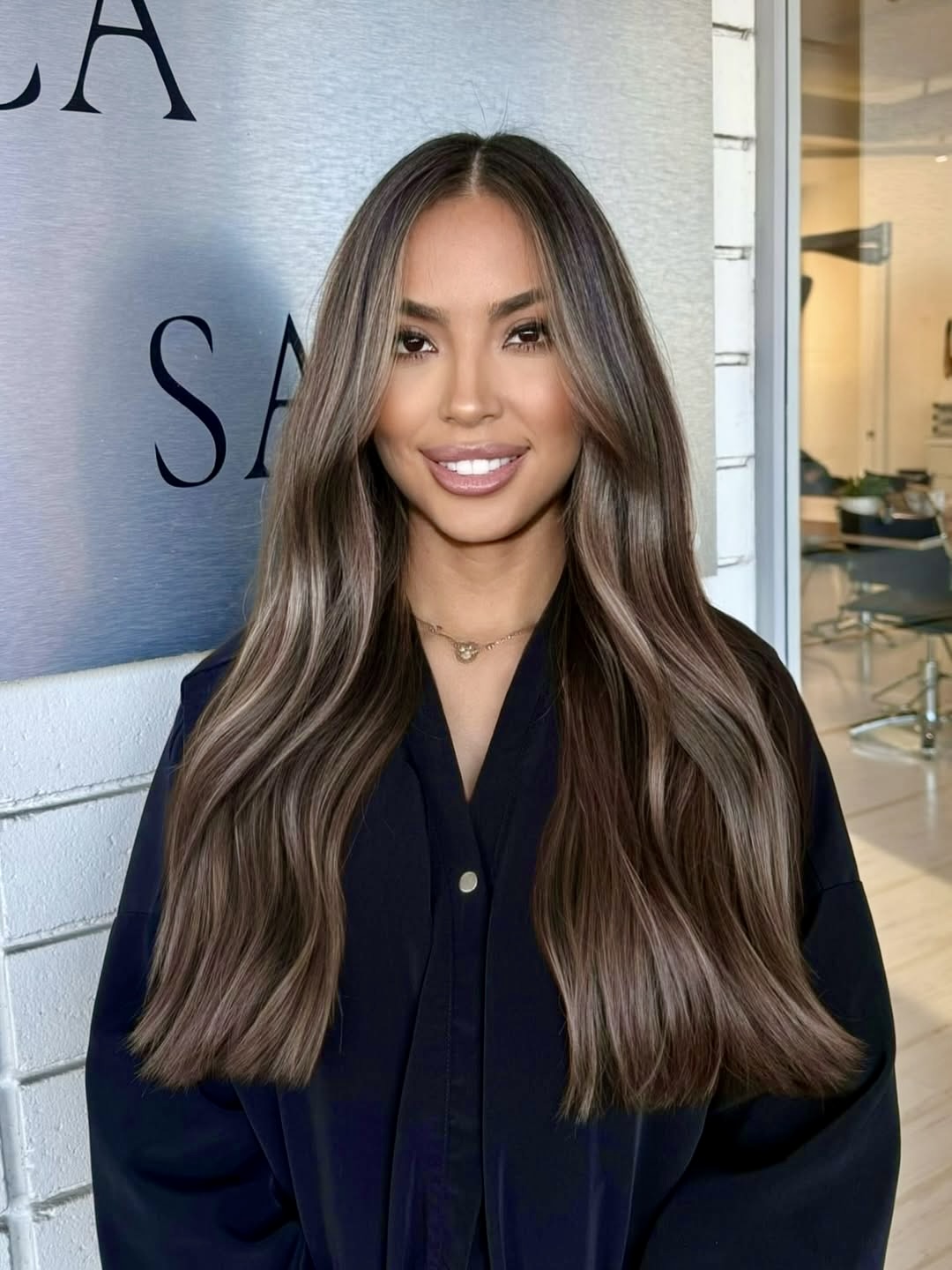 Multi-Dimensional Brunette With Wavy Curtain Bangs