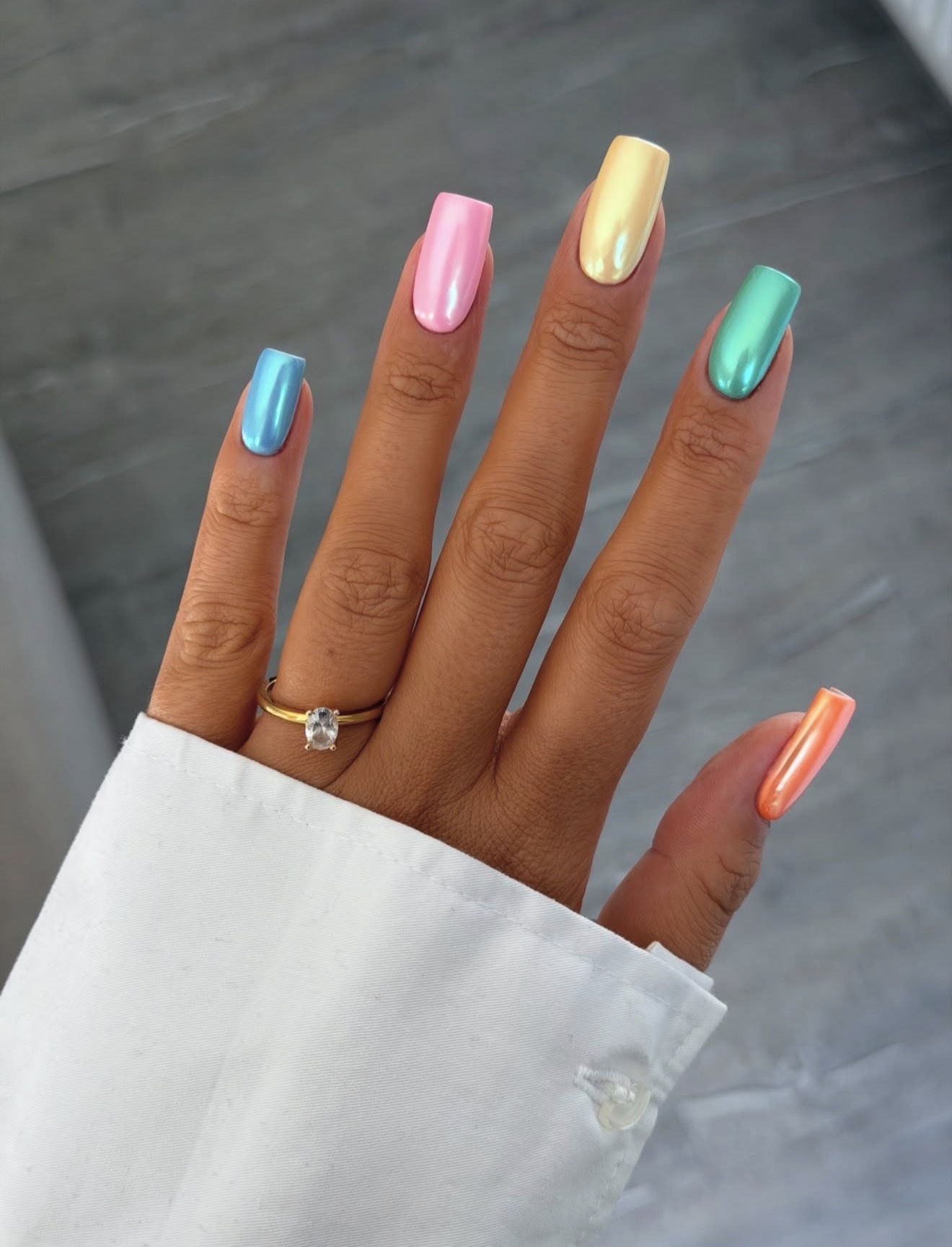 Pastel Chrome Multi-Color Square Nails