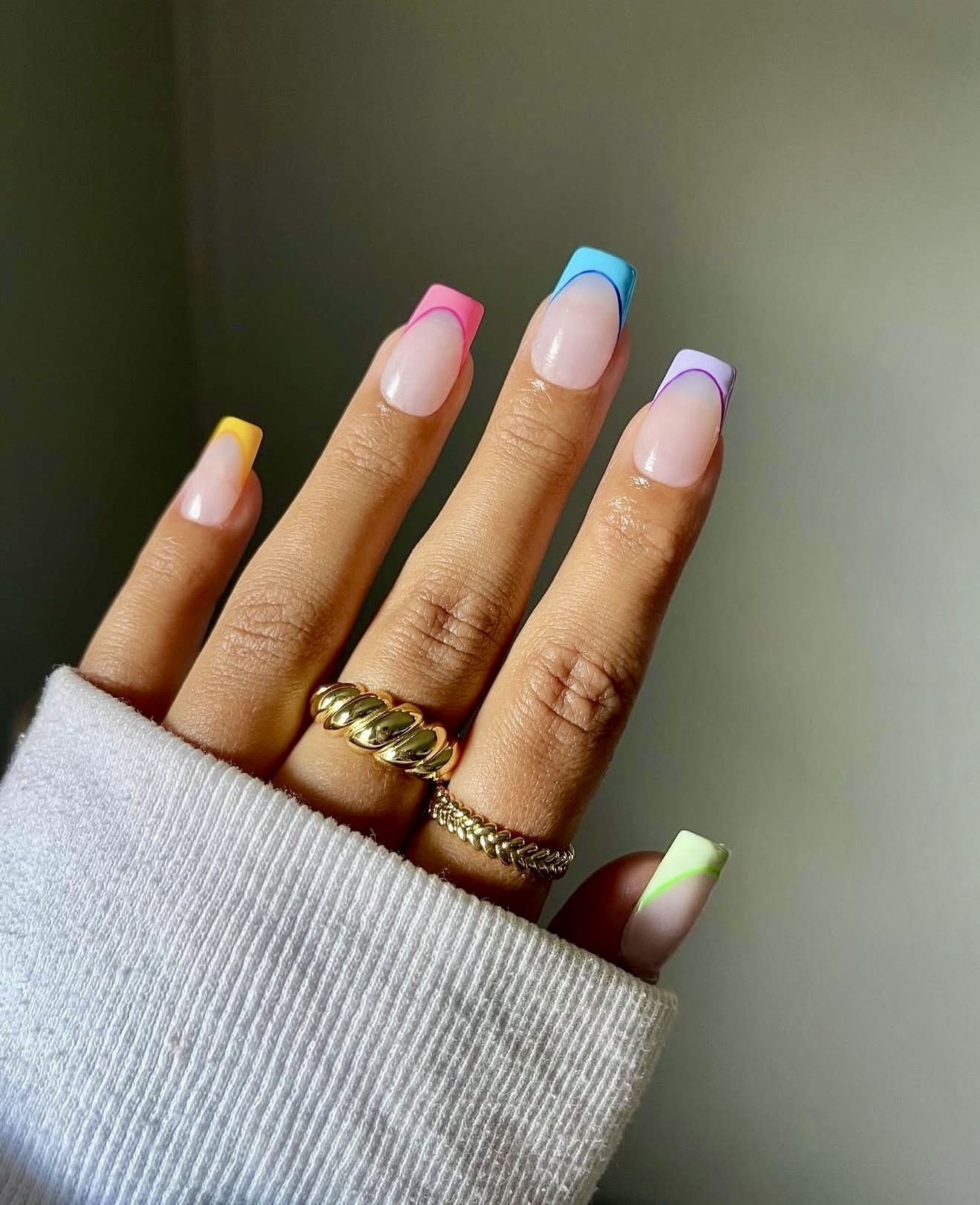 Pastel Color Block French Tip Almond Nails