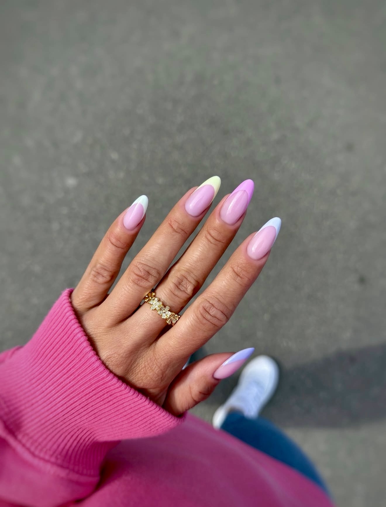 Pastel Color Block French Tip Almond Nails