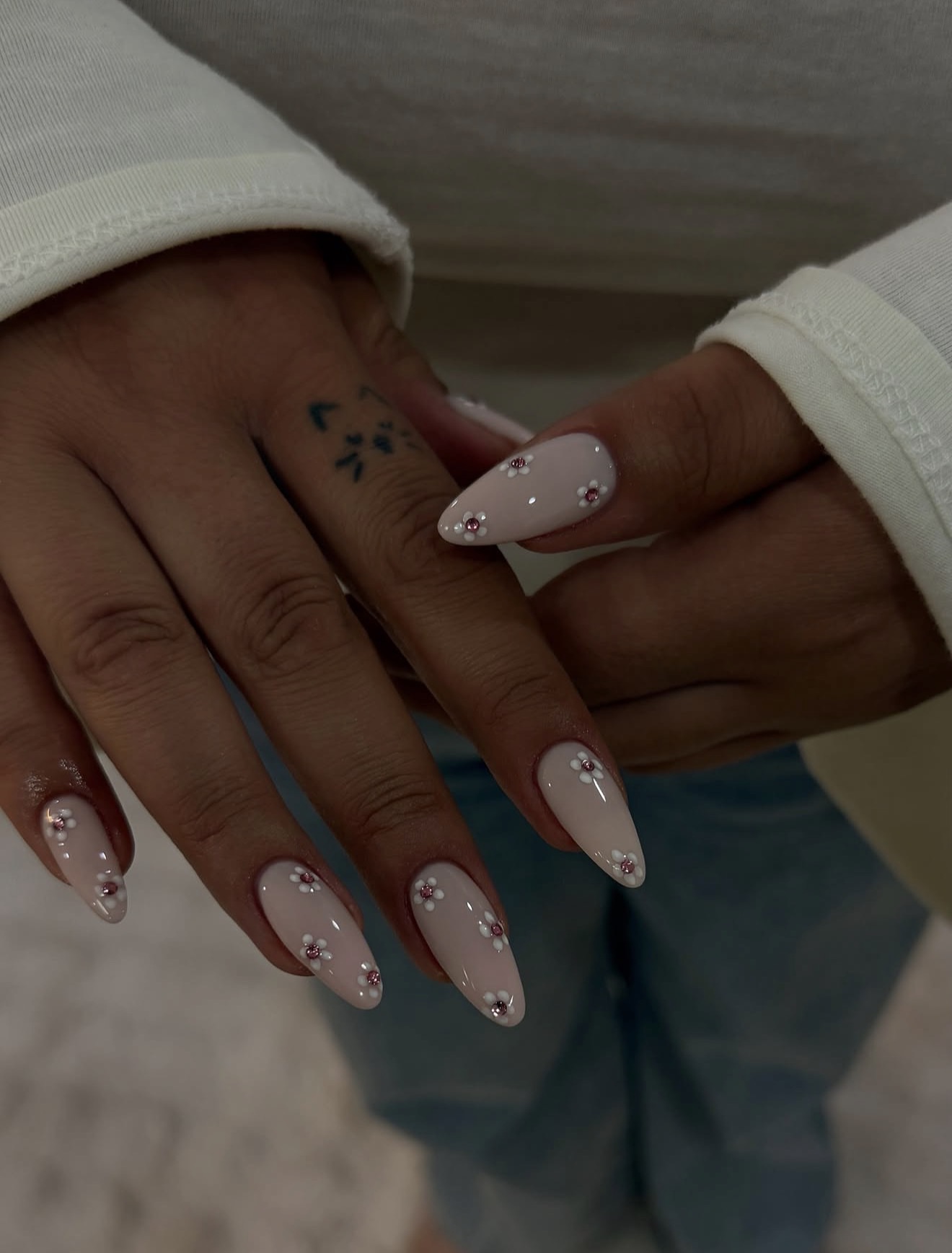 Pastel Floral Accent Gel Almond Nails