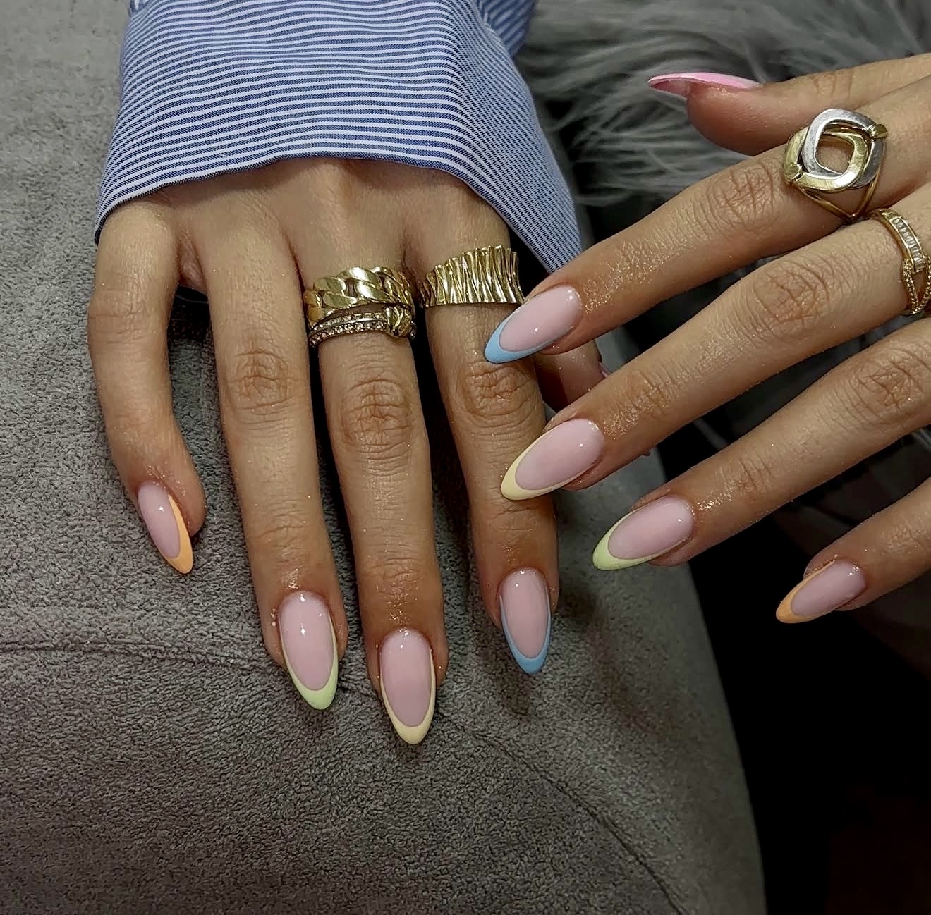 Pastel French Tip Almond Nails