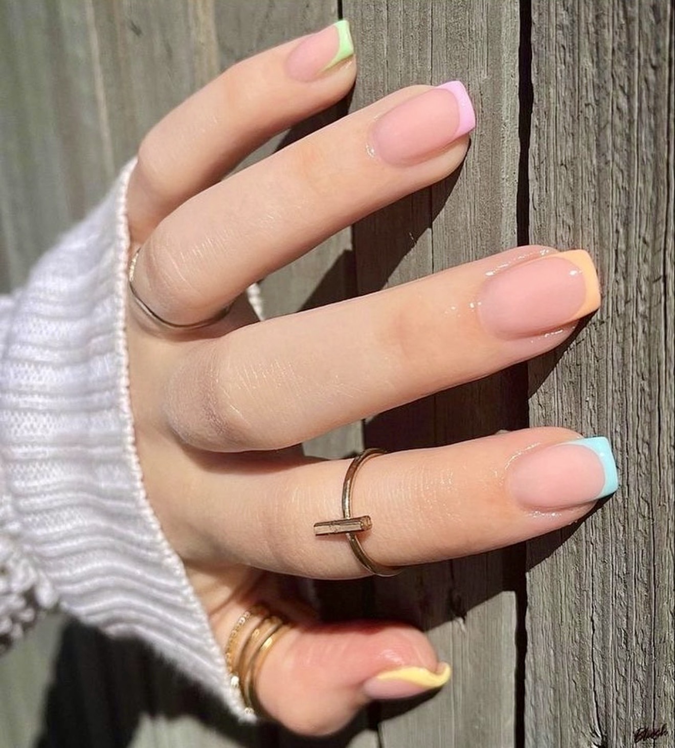 Pastel French Tip Nails with Mismatched Colors