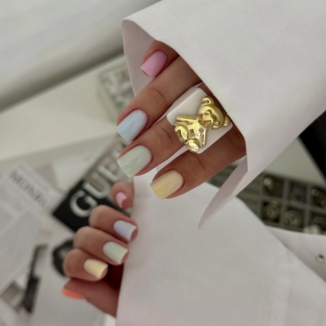 Pastel Mismatched Short Square Gel Nails