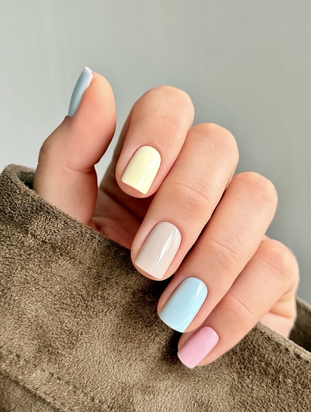 Pastel Rainbow Mismatched Gel Nails