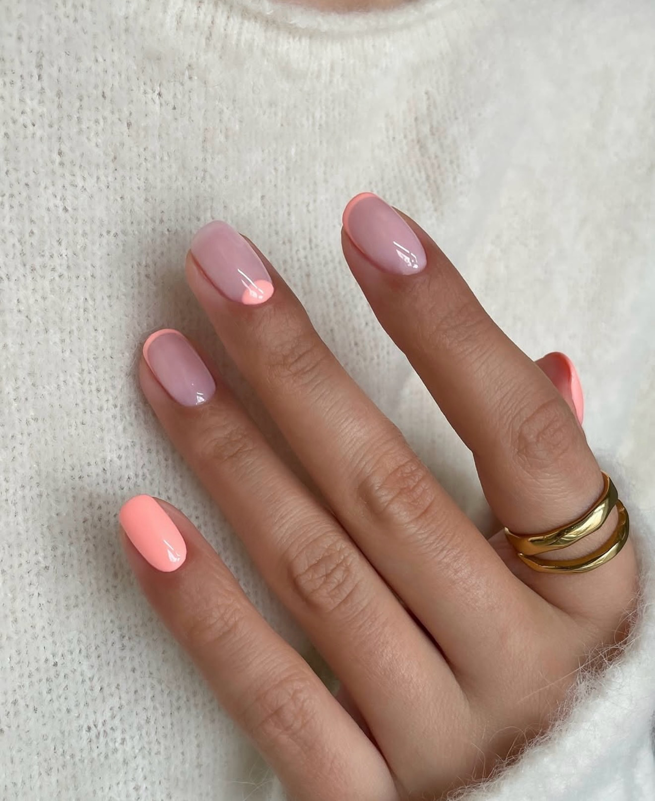 Peachy Pink Negative Space French Ombre