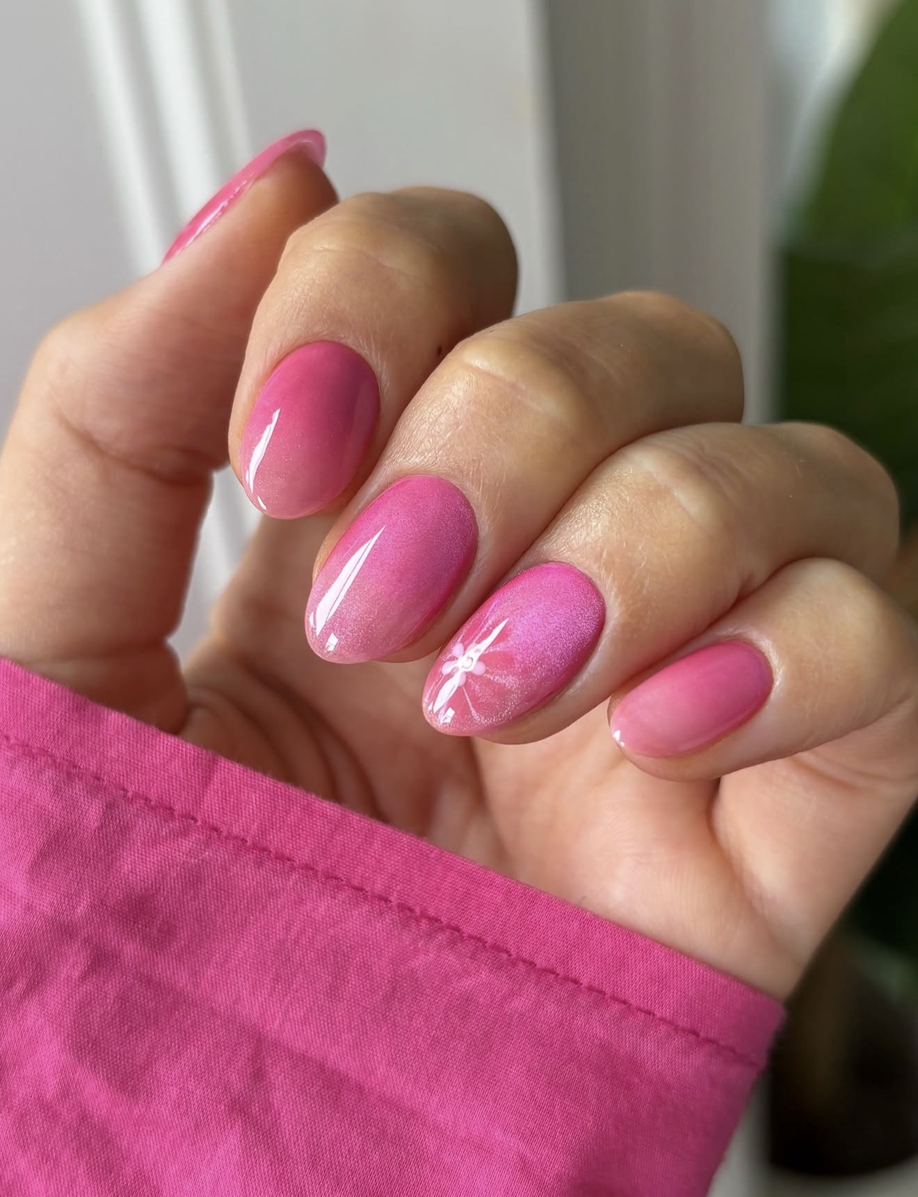 Pink Aura Cat Eye French Tip Nails