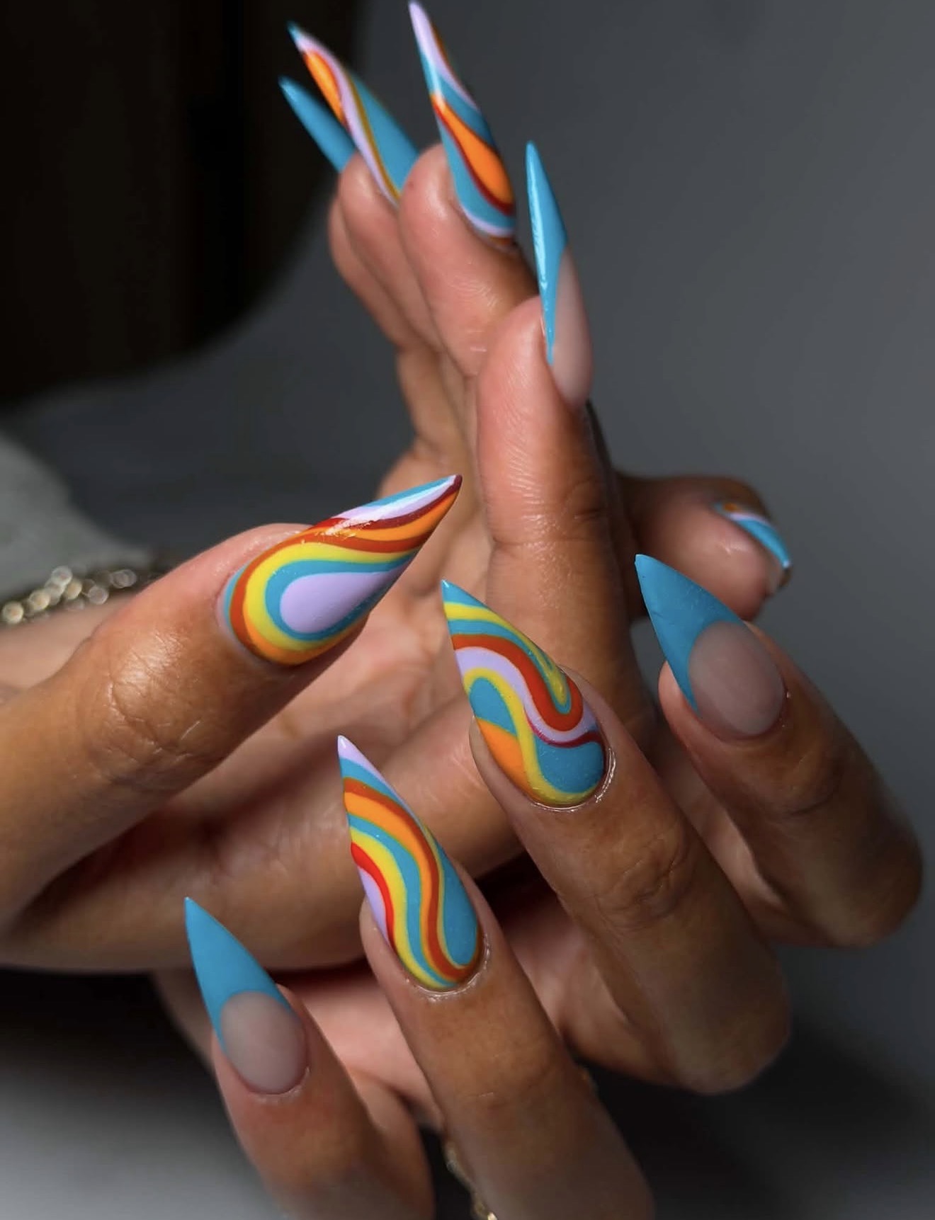 Retro Swirl Stiletto Nails With French Tips