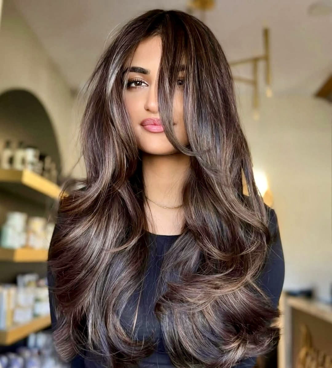 Rich Brunette Balayage With Voluminous Layers