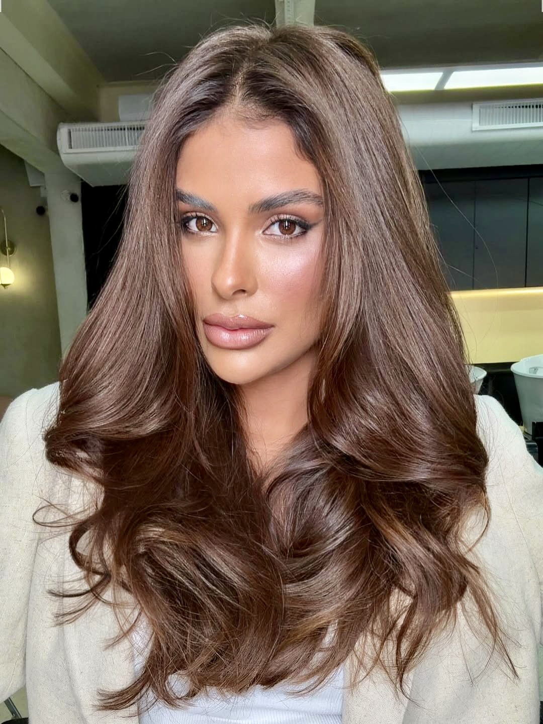 Rich Brunette Long Layers With Bouncy Blowout
