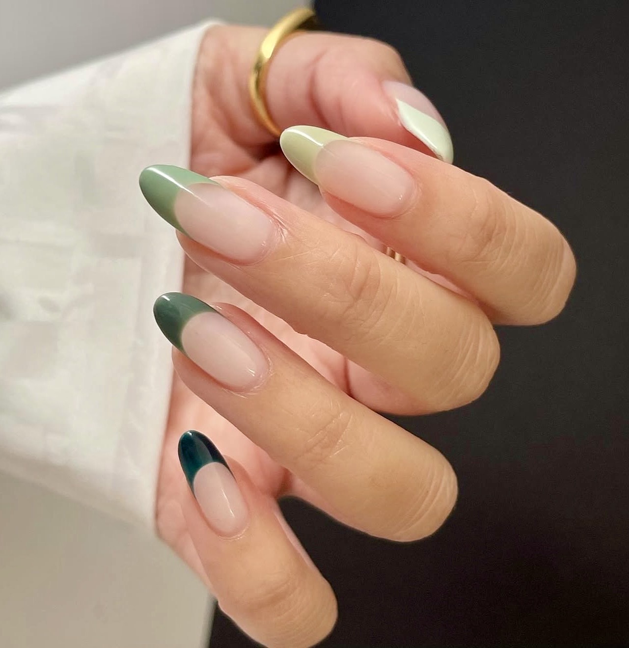 Sage Green & Forest Green French Tips