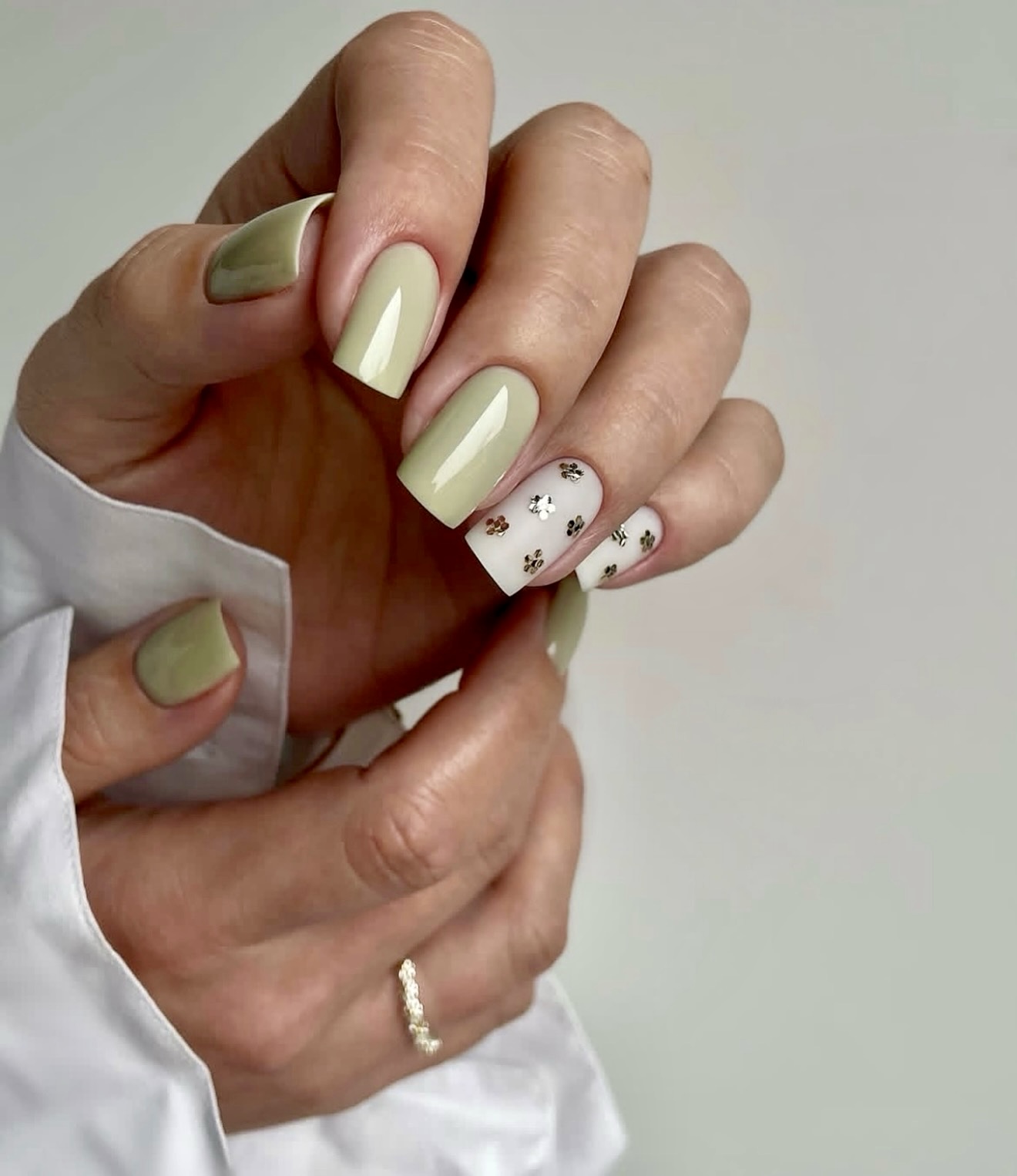 Sage Green Ombre with Floral Gold Accents