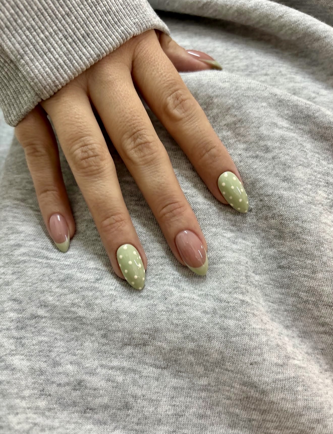Sage Green Polka Dot French Tips
