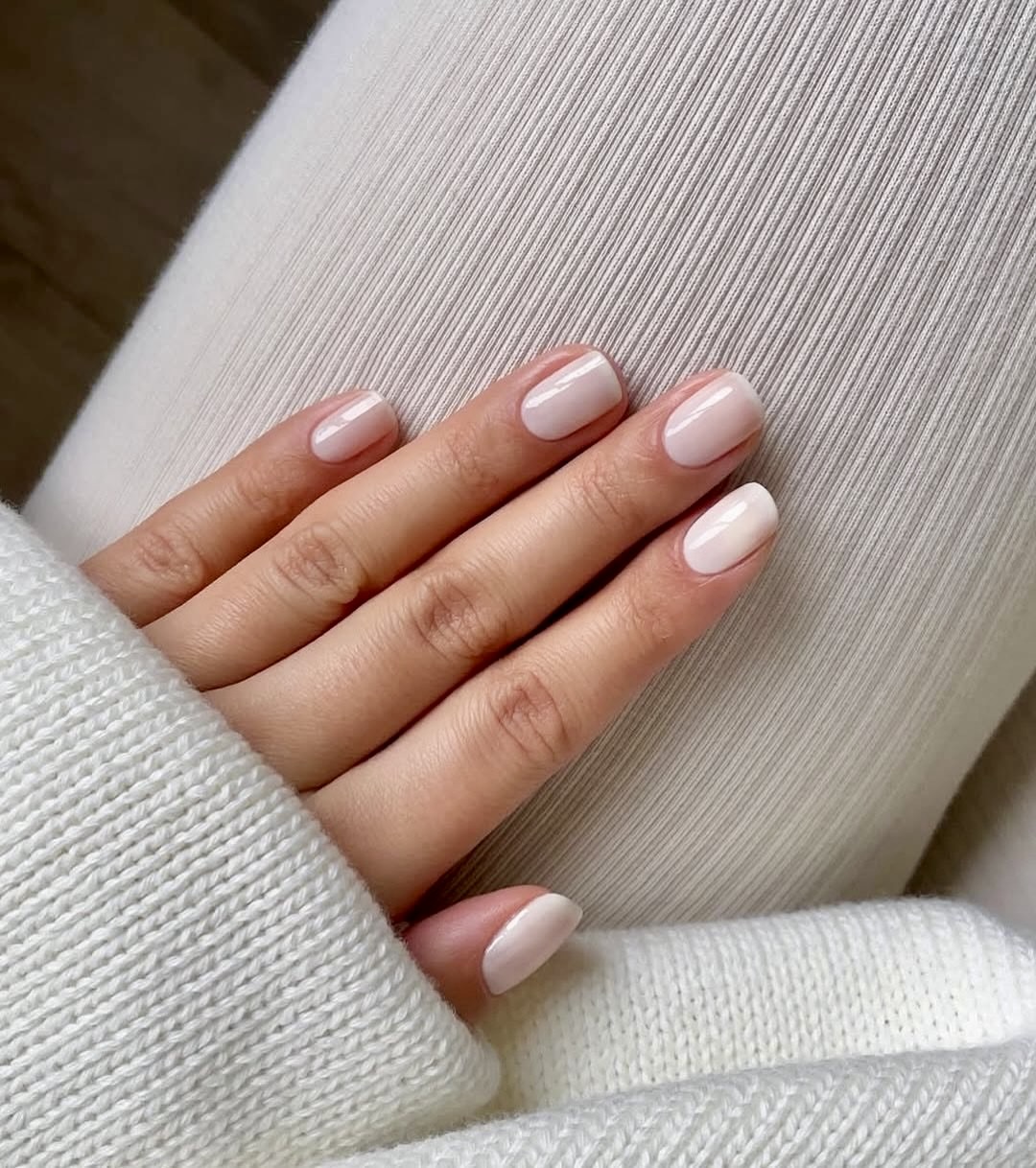 Sheer Milky Pink Short Oval Nails