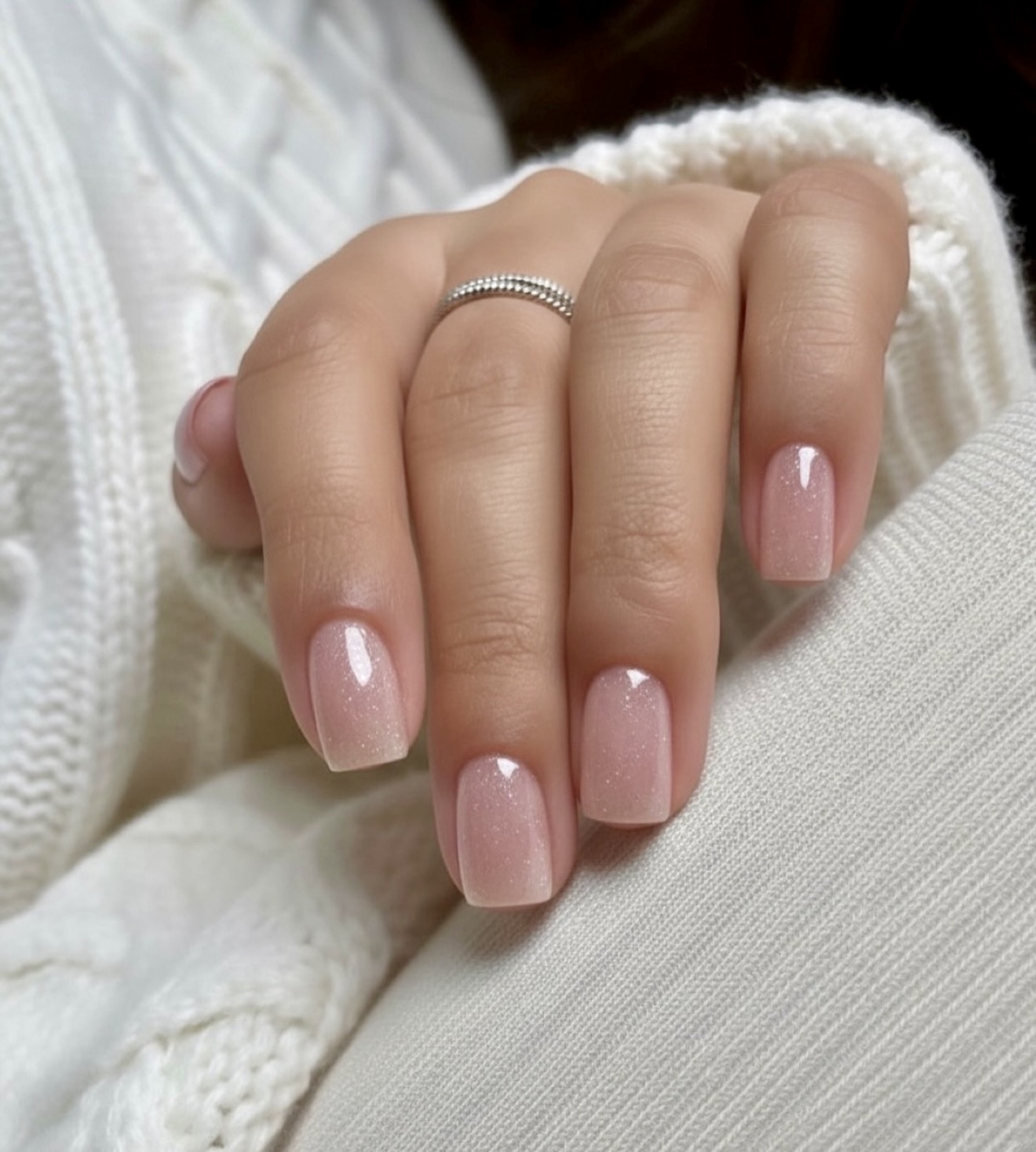 Sheer Pink Glitter Gel Nails