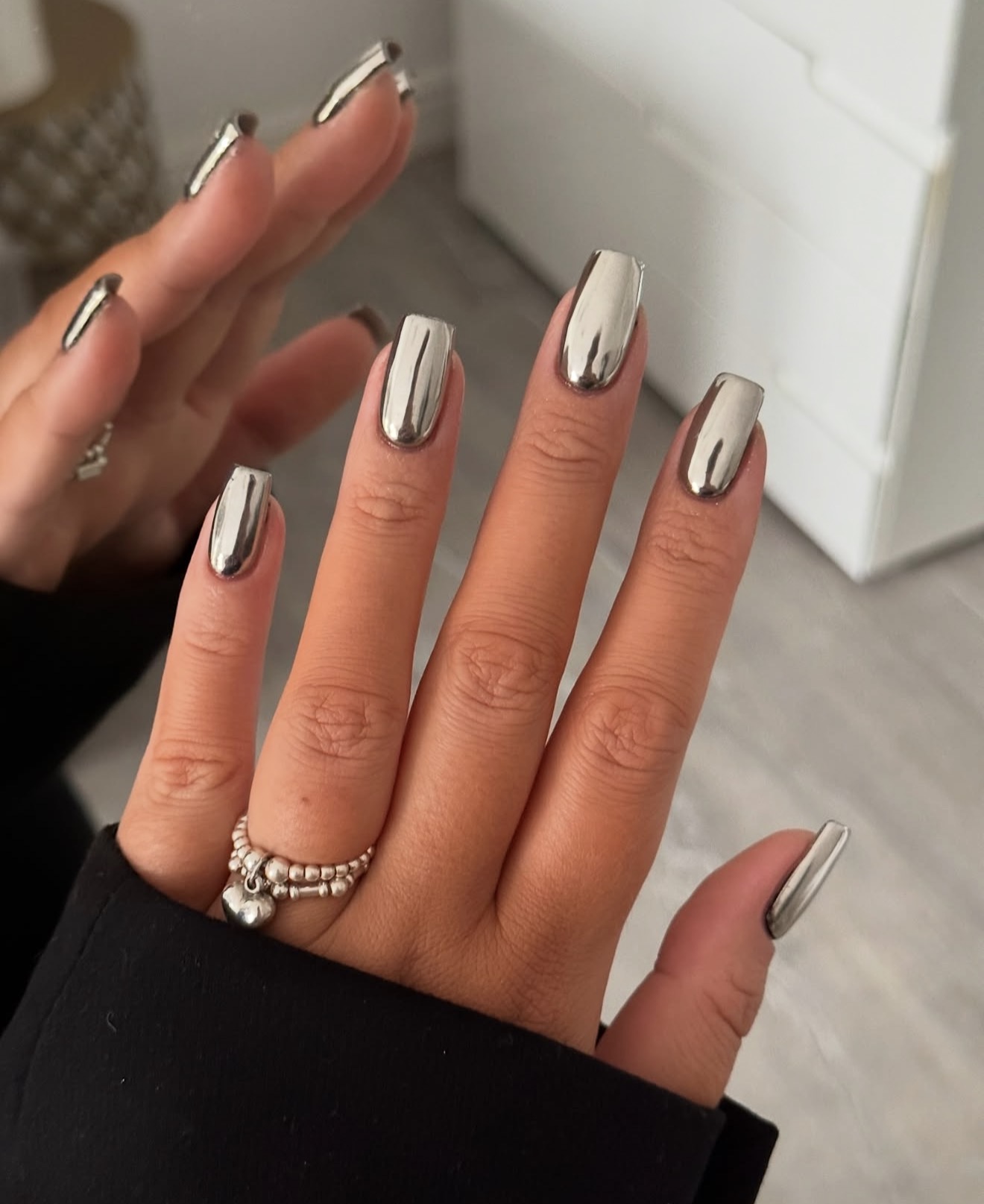 Sleek Silver Mirror Chrome Square Nails