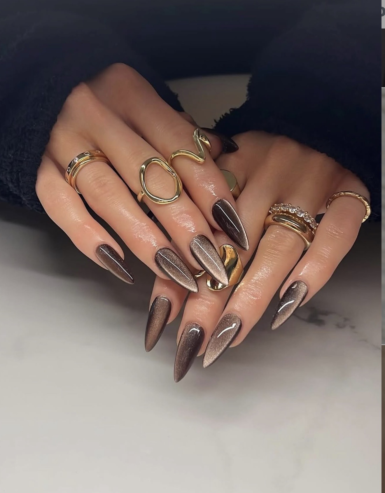 Smoky Taupe Cat Eye Stiletto Nails