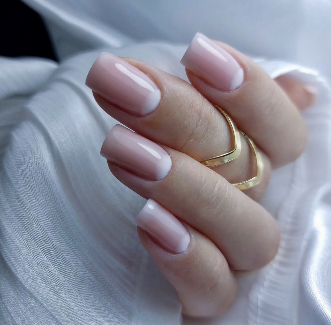 Soft Milky French Ombre Square Nails