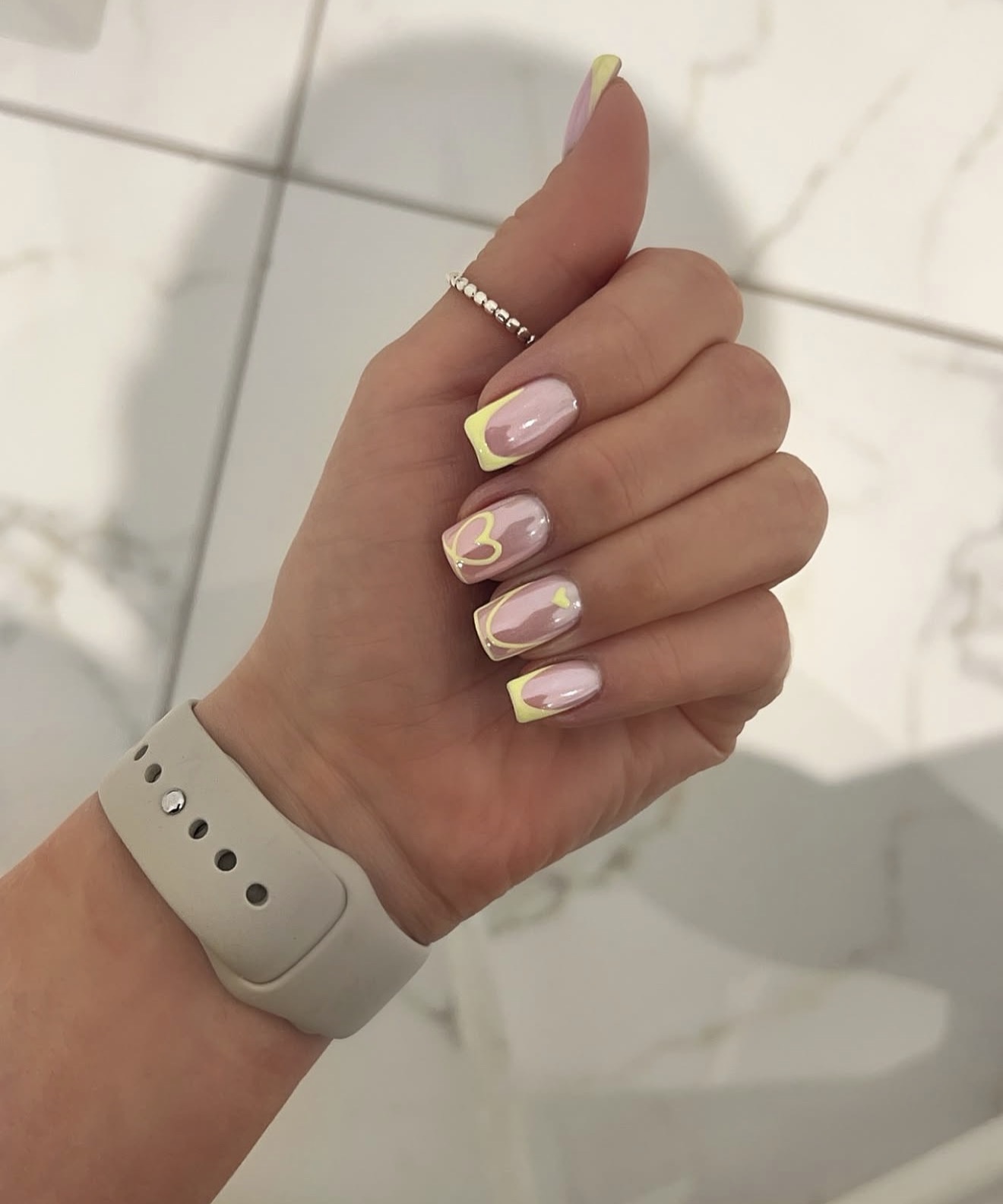 Soft Pastel Heart French Tips