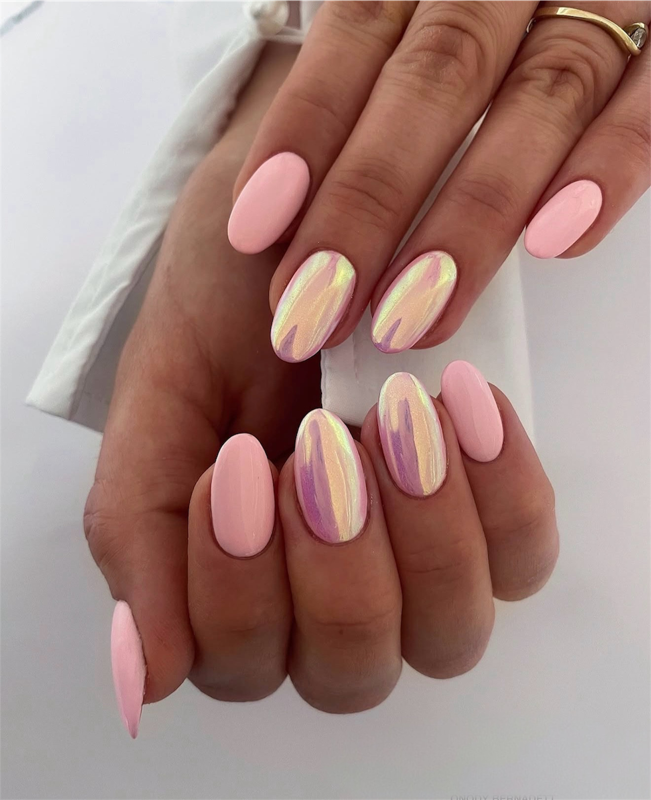 Soft Pink Aura Chrome Almond Nails