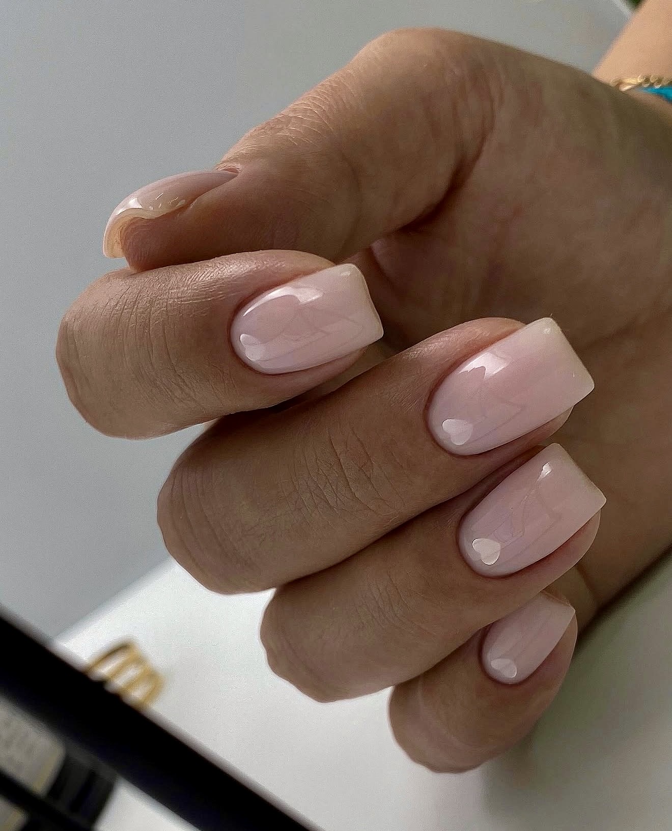 Soft Pink Milky Square Nails With Subtle Shine