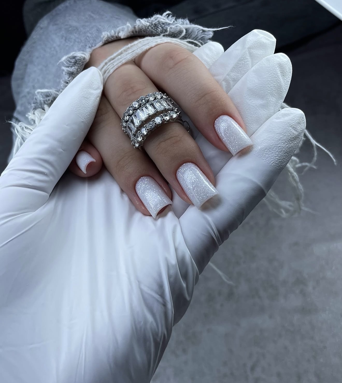 Sparkling White Square Chrome Nails