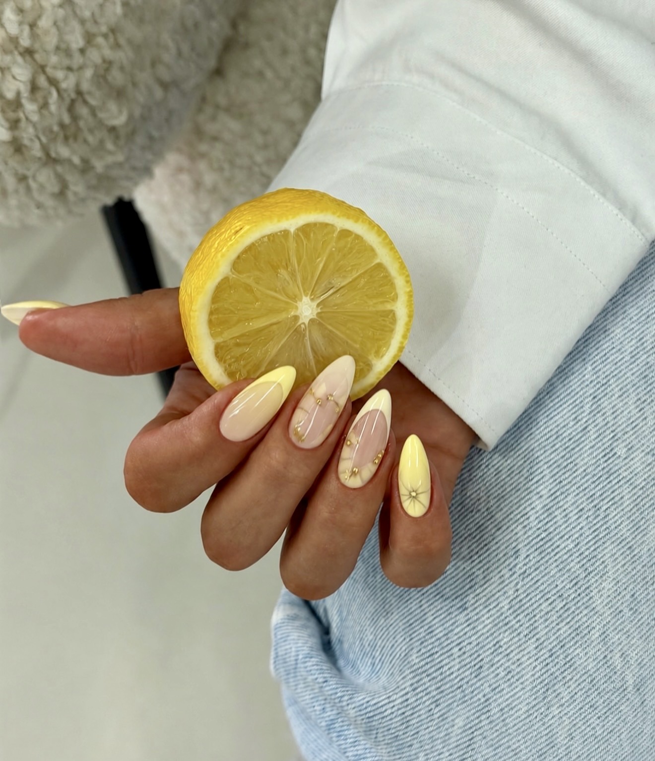 Sunny Lemon French Milk Bath Almond Nails