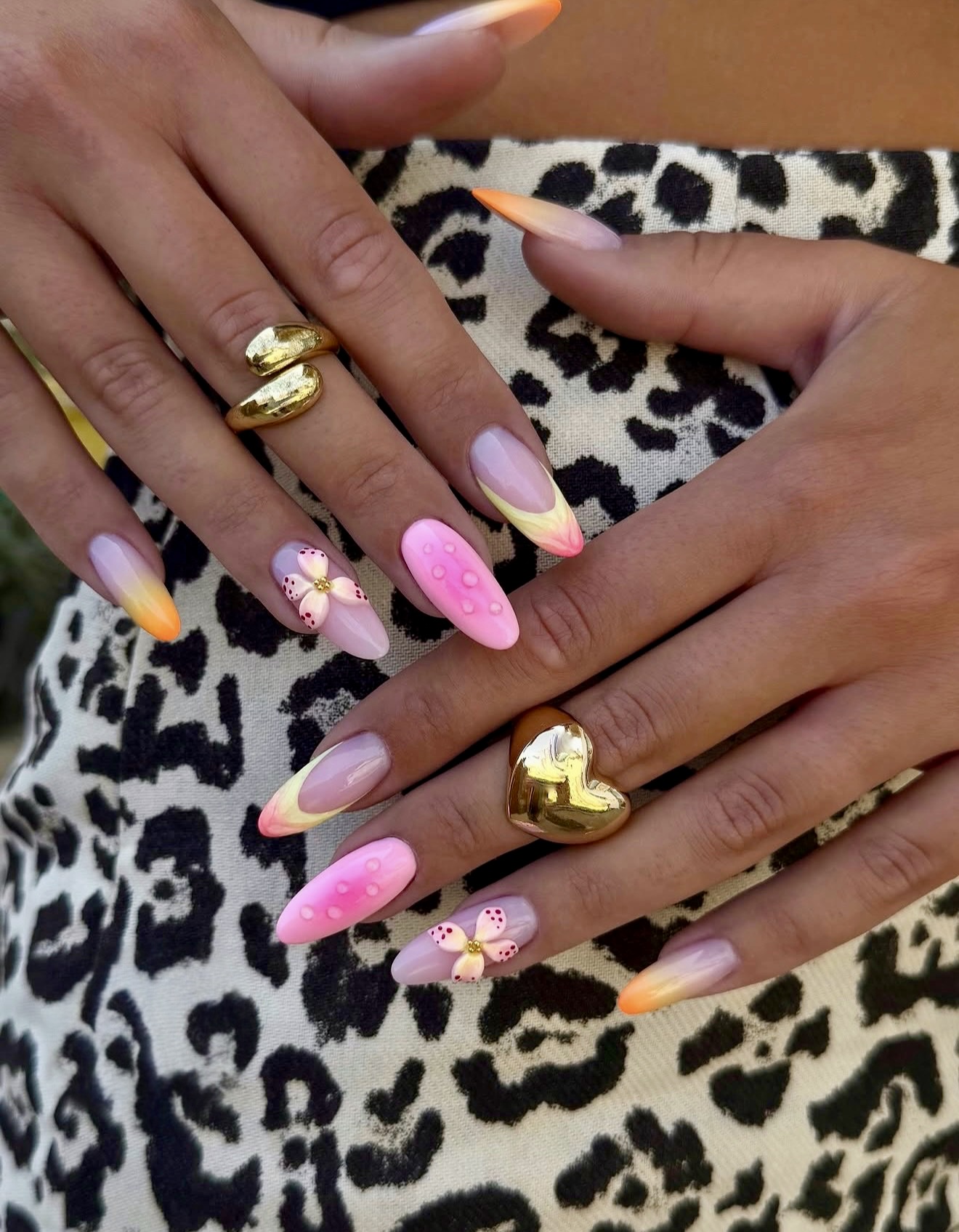 3D Flower French Ombre Almond Nails