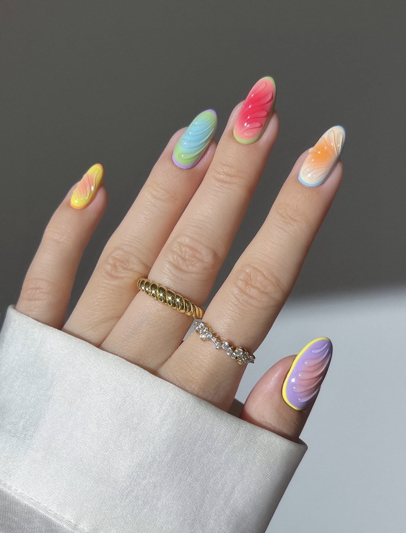 3D Ombre Pastel Swirl Almond Nails
