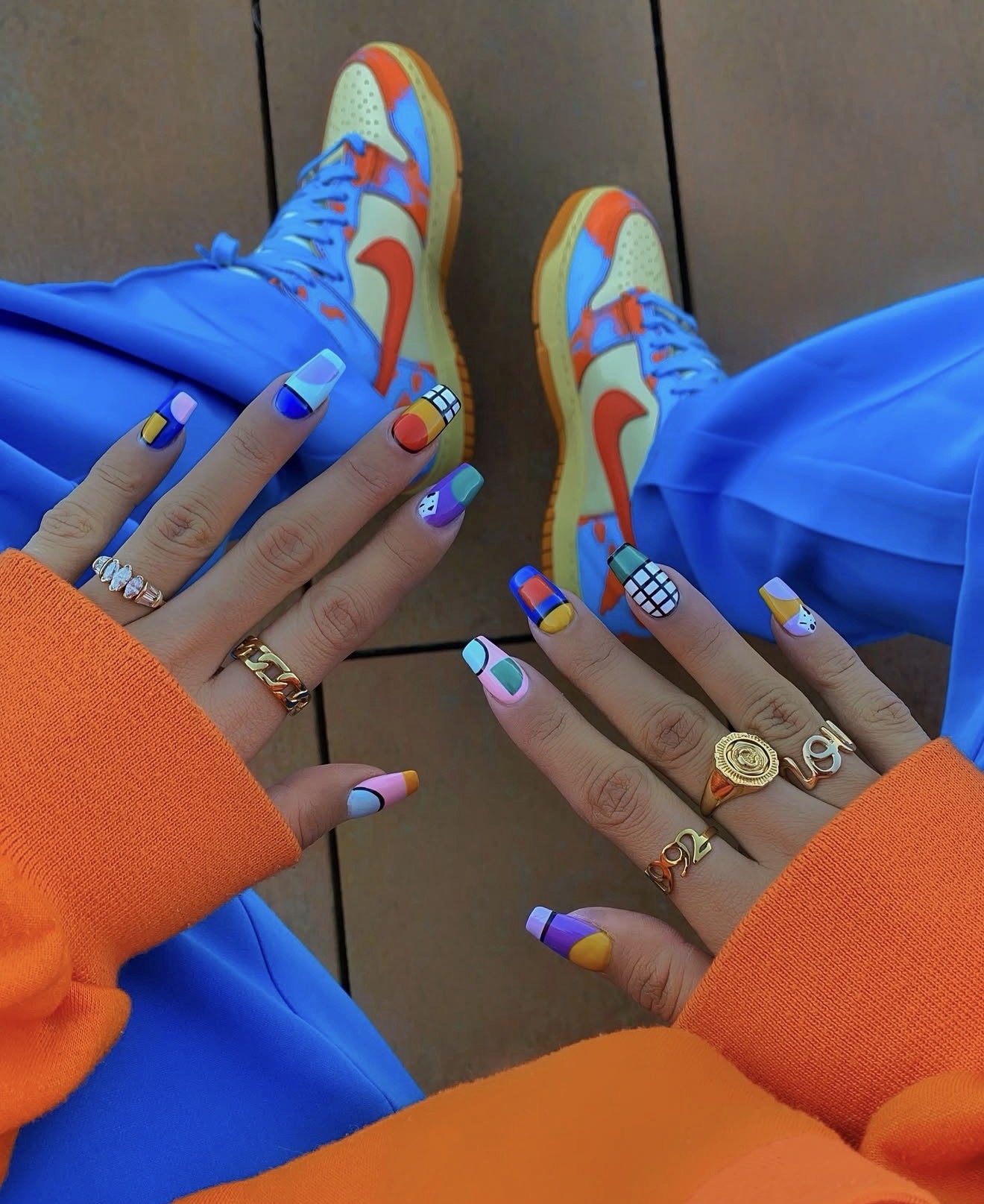 Abstract Geometric Color Block Coffin Nails