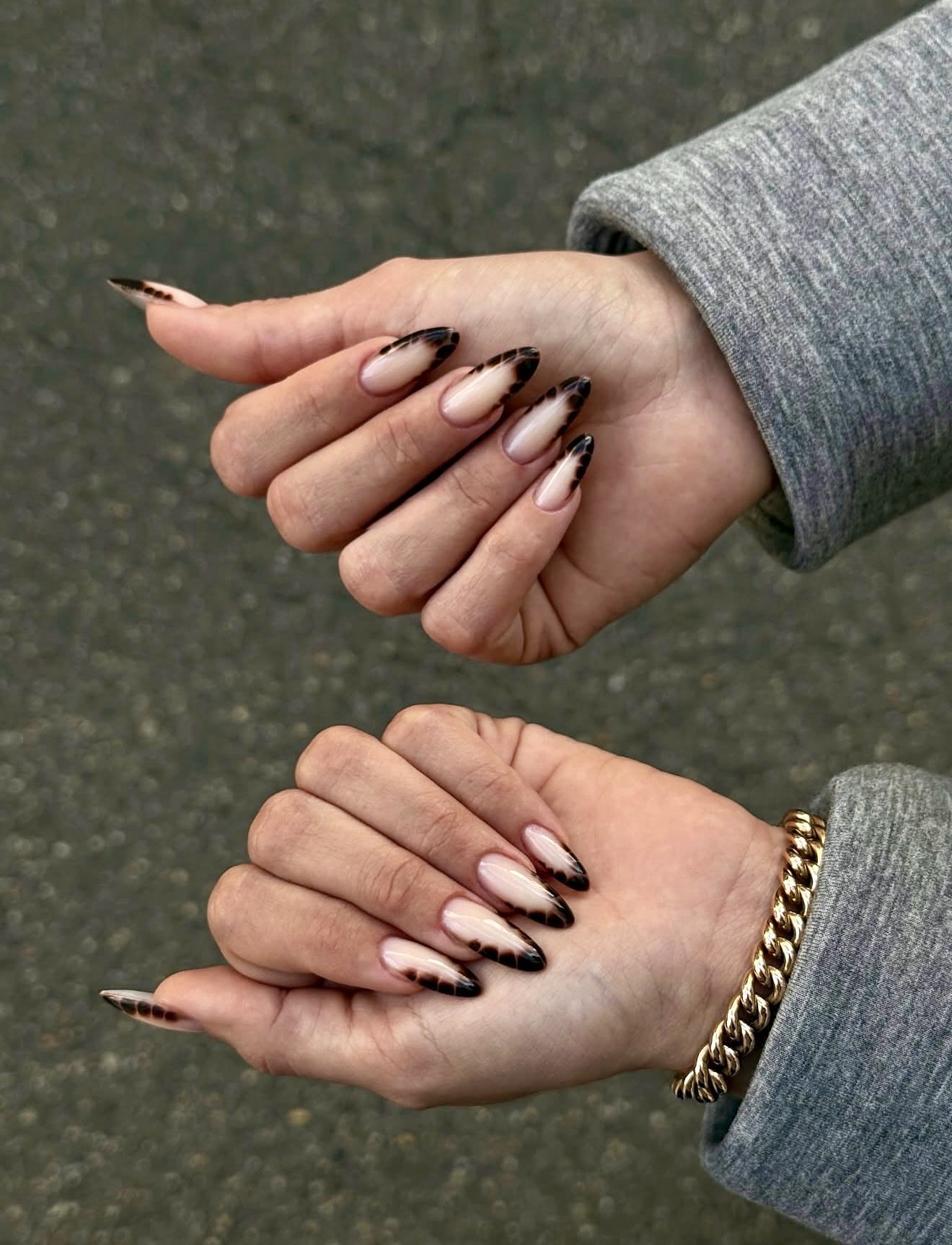 Almond Tortoiseshell French Tip Nails
