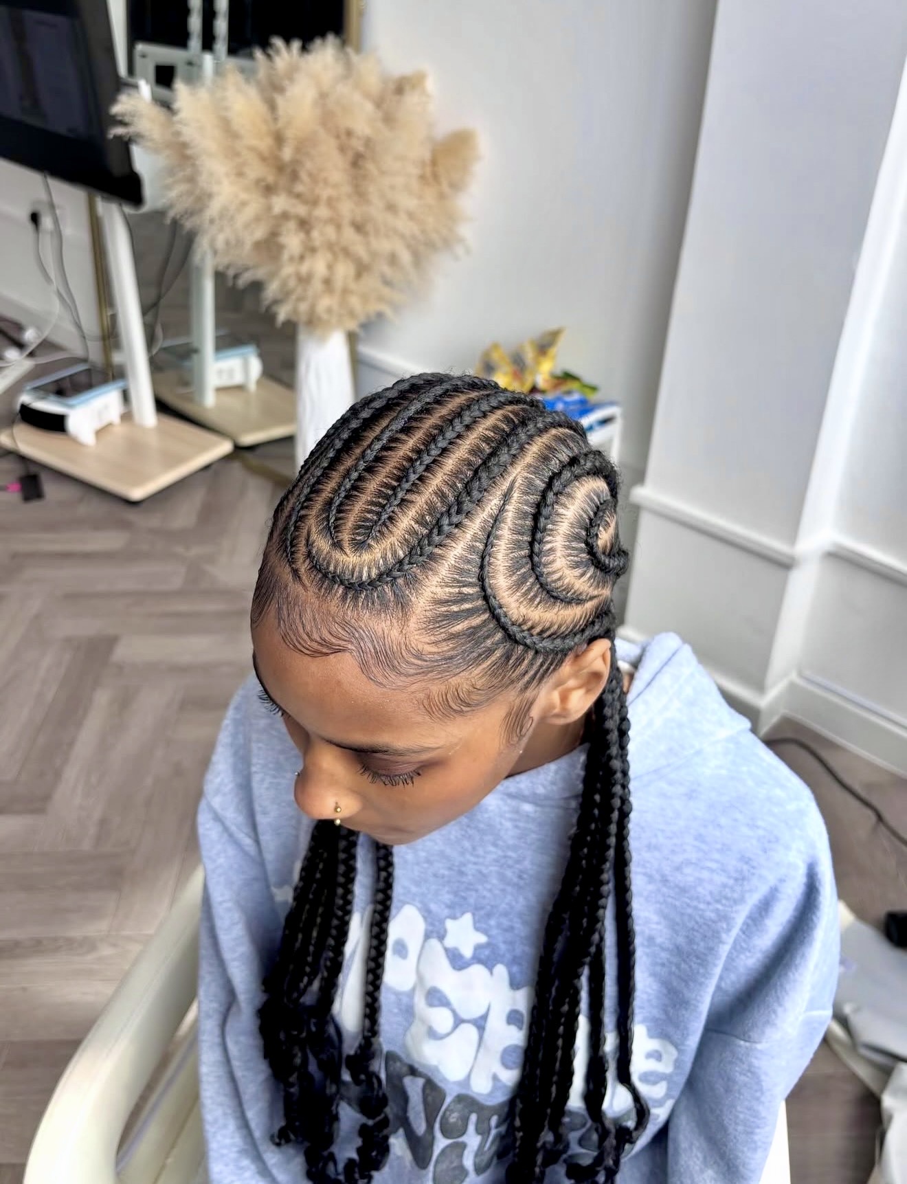 Artistic Swirl Cornrows With Braided Ends