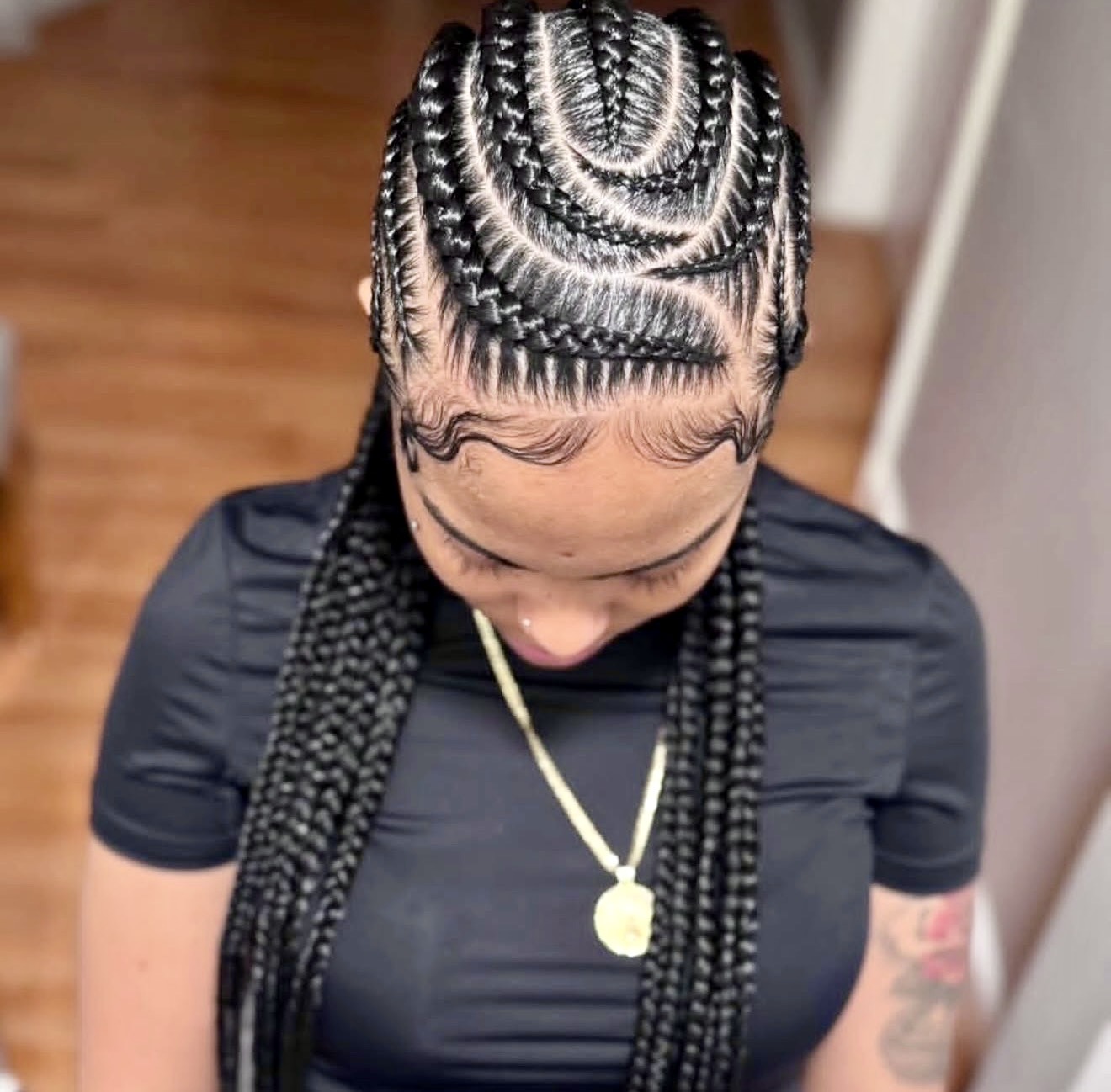 Artistic Swirl Cornrows With Long Braids