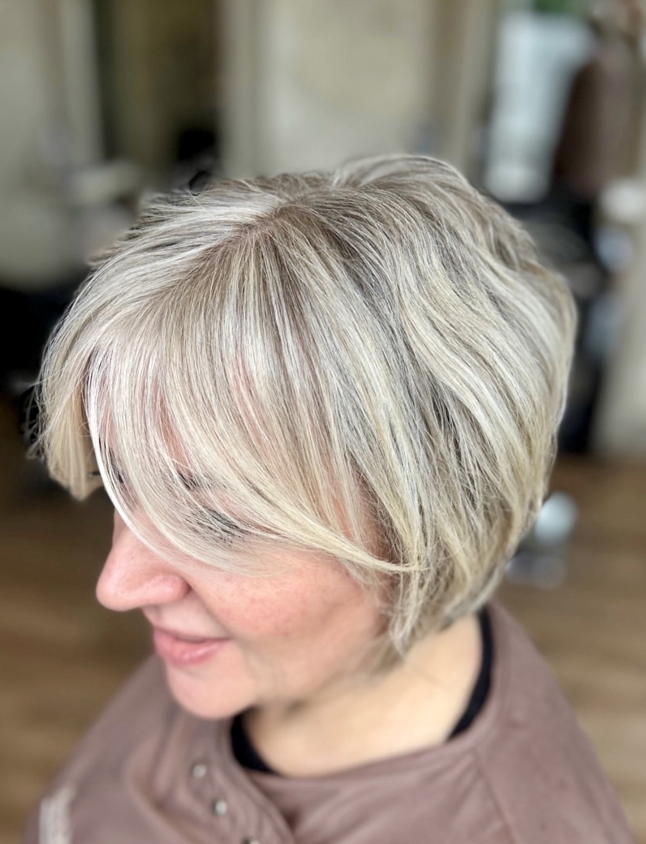 Ash Blonde Pixie Bob With Soft Face-Framing Layers