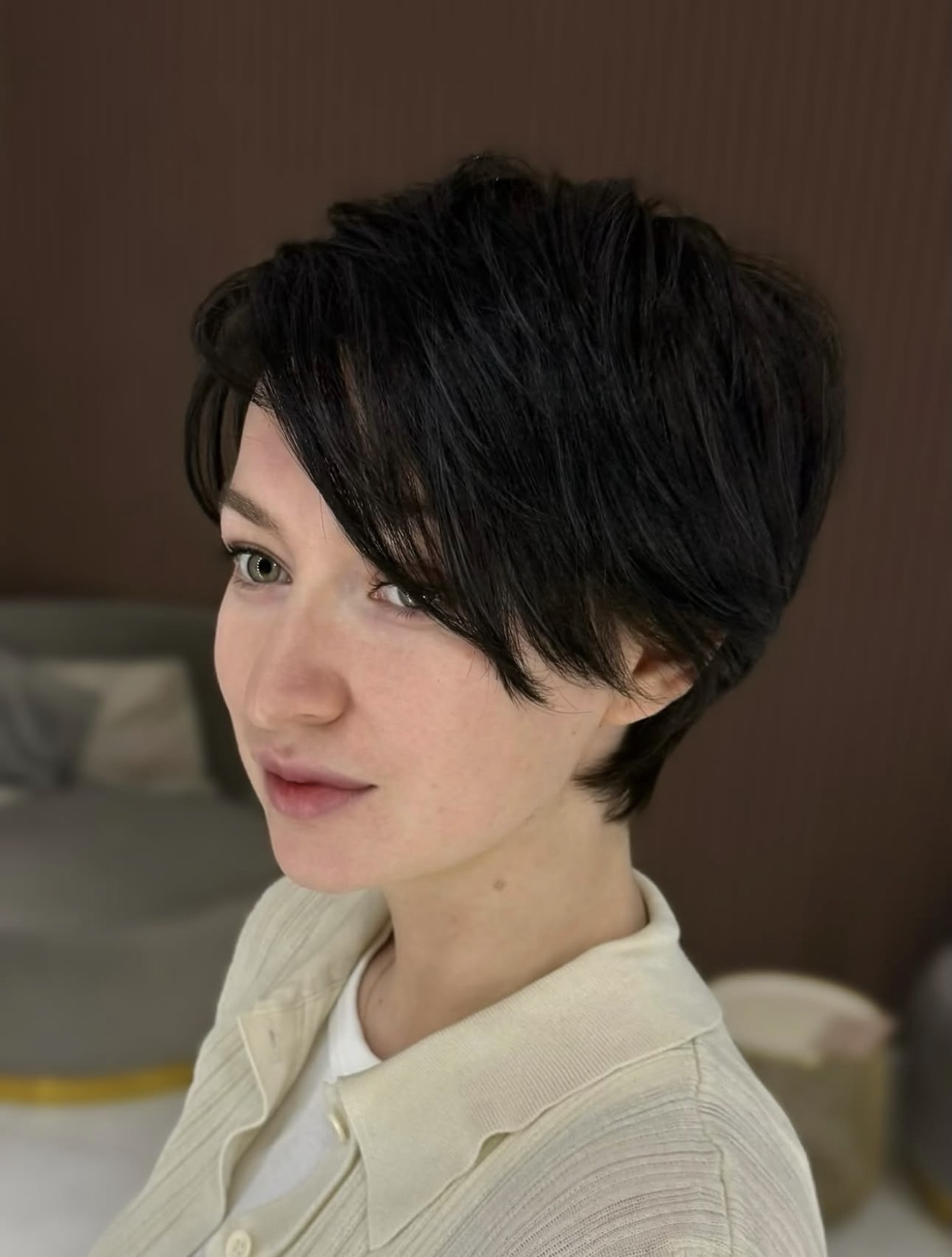 Asymmetrical Textured Dark Pixie Cut