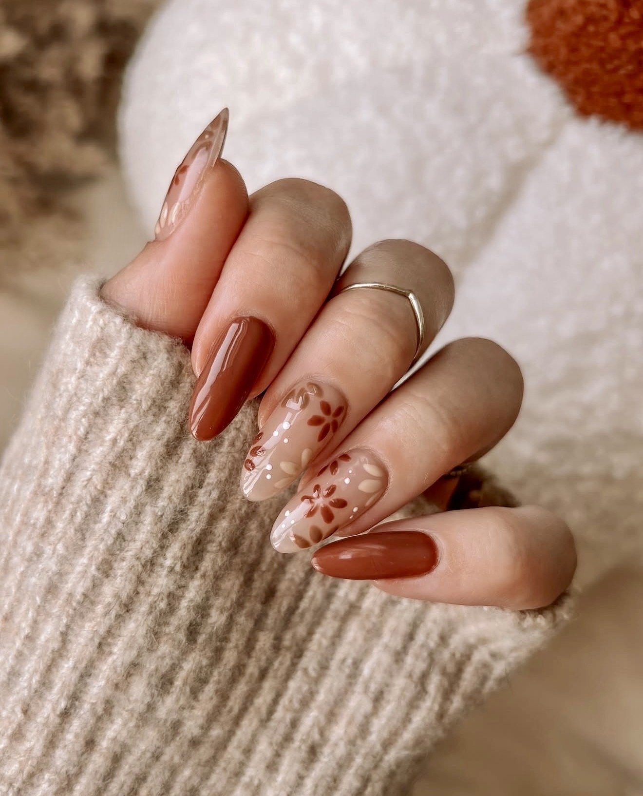 Autumn Floral Almond Shaped Nails