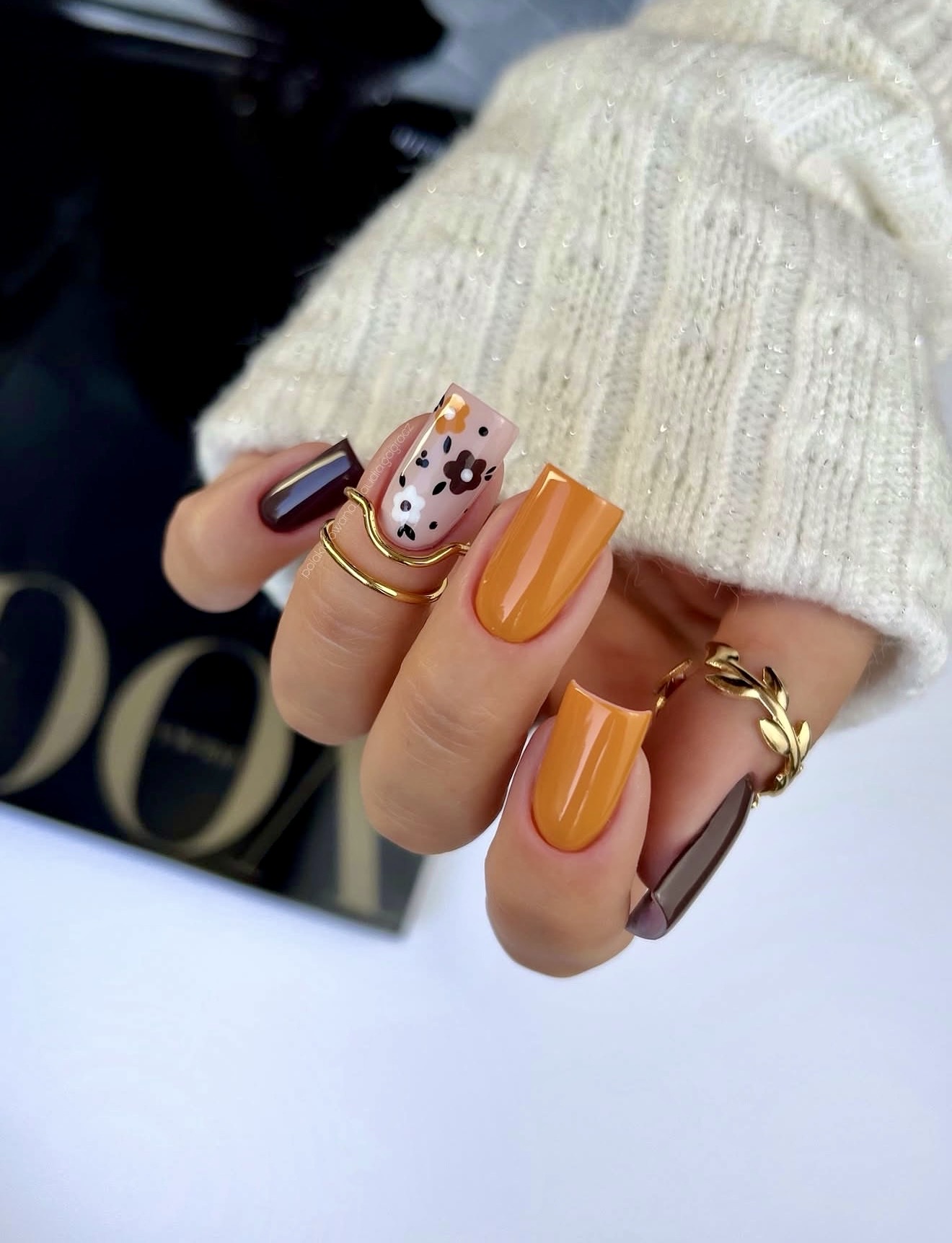 Autumnal Floral Square Cut Nails