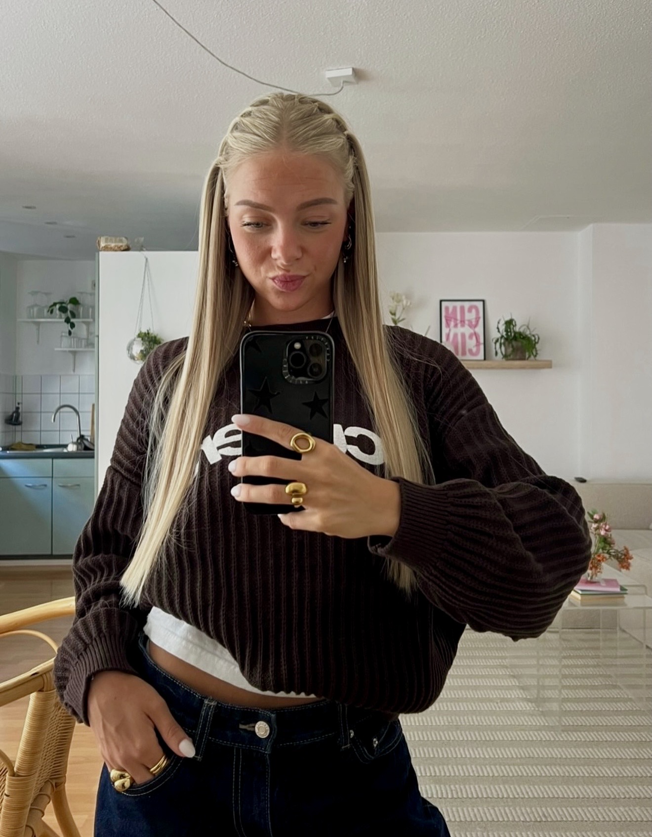Blonde Braided Pigtails With Sleek Long Hair