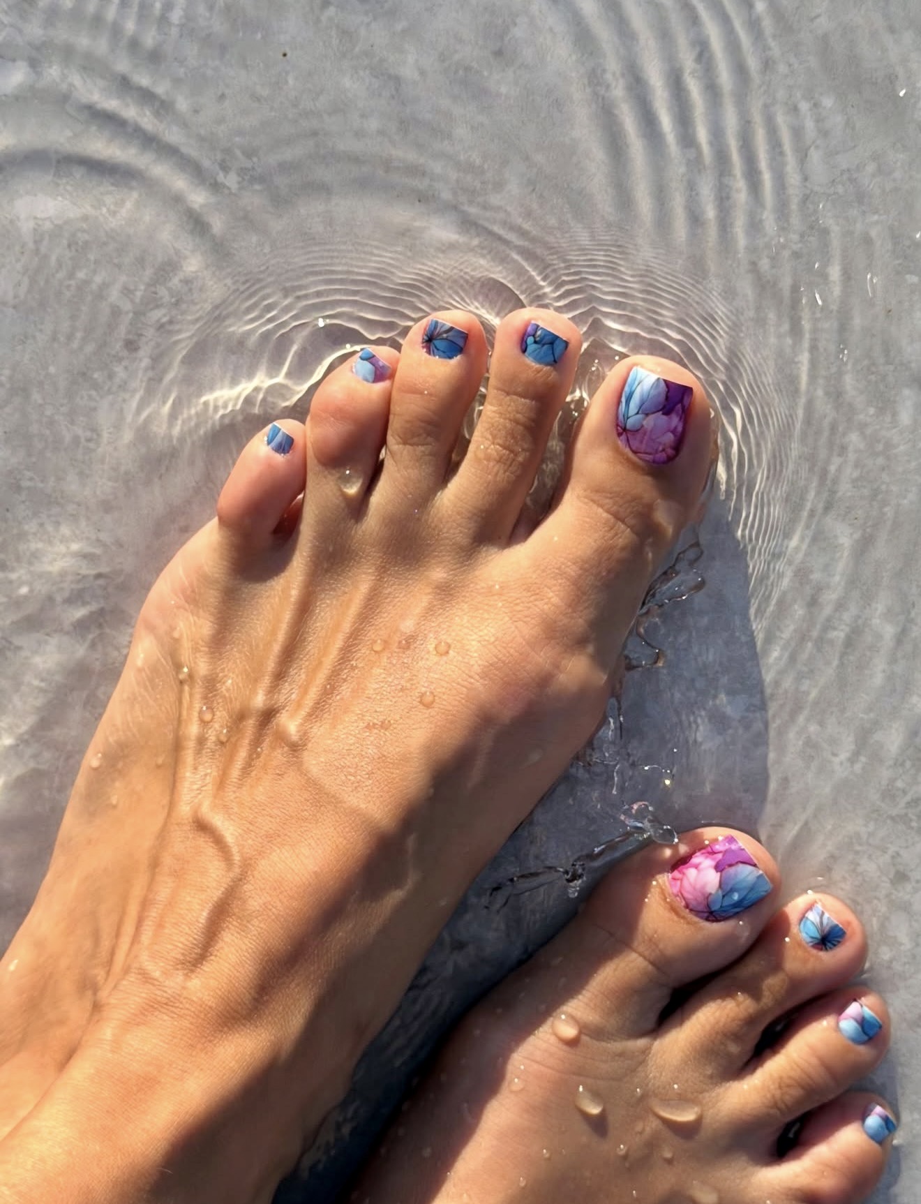 Blue and Purple Floral Decal Pedicure