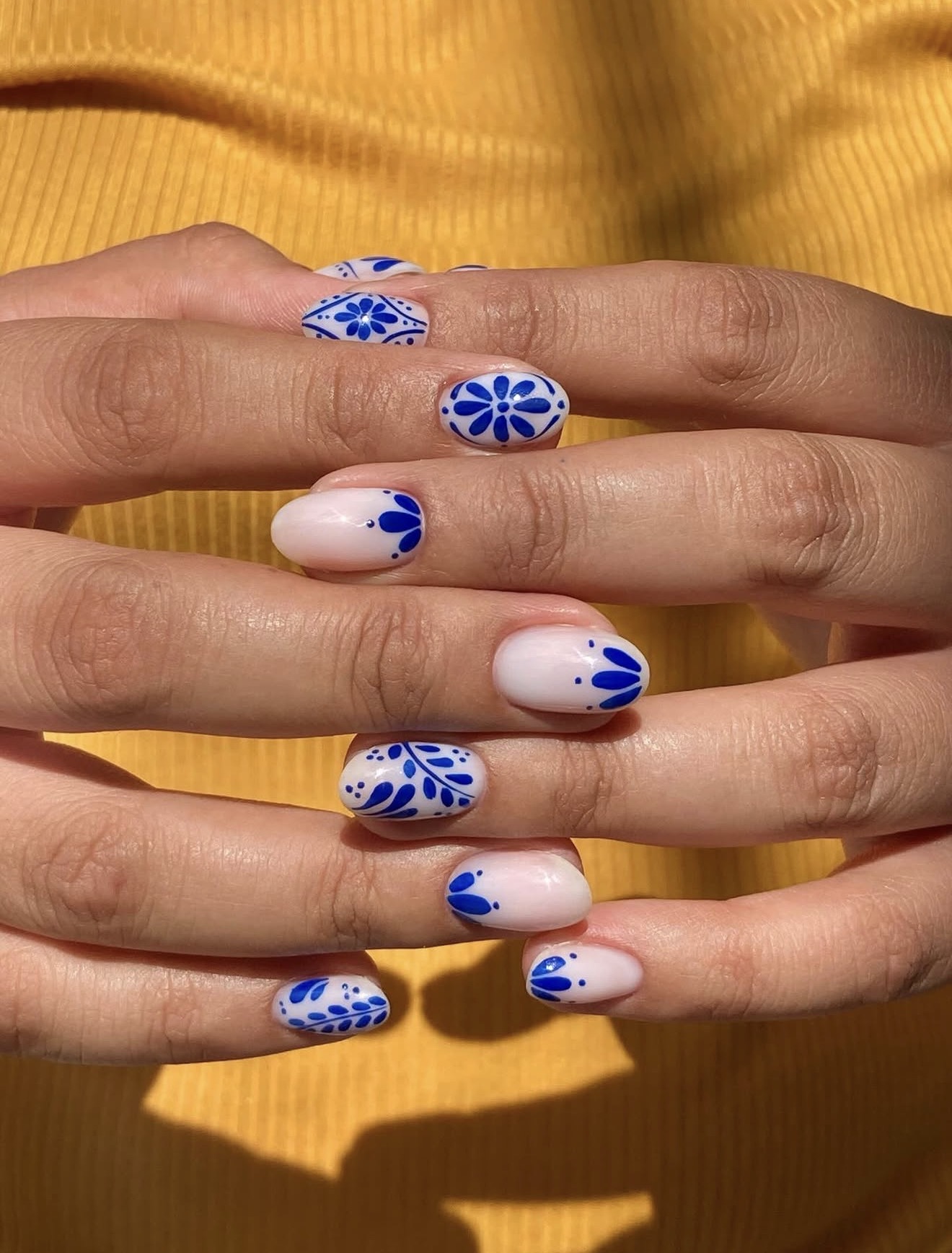 Blue and White Talavera Tile French Tips