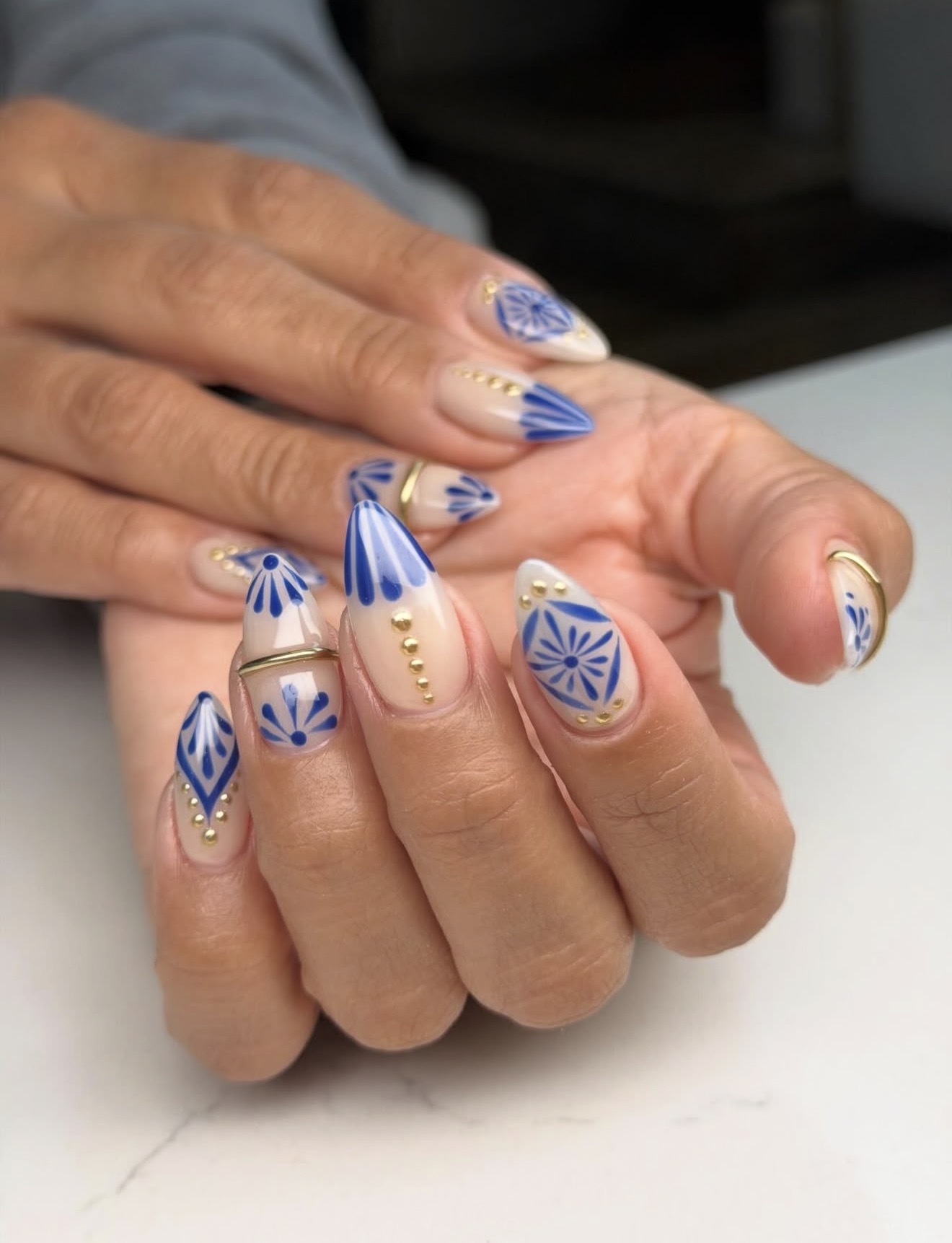 Blue Talavera Inspired Almond Nails