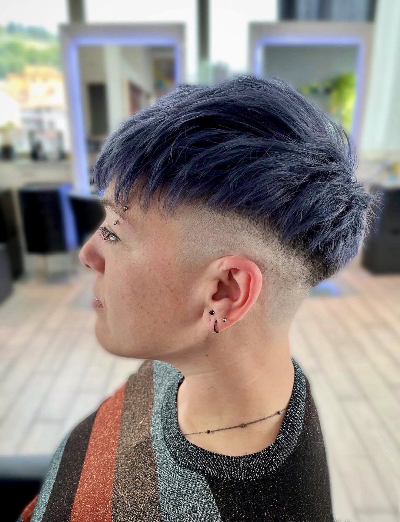 Blue Tapered Undercut Pixie With Texturized Top