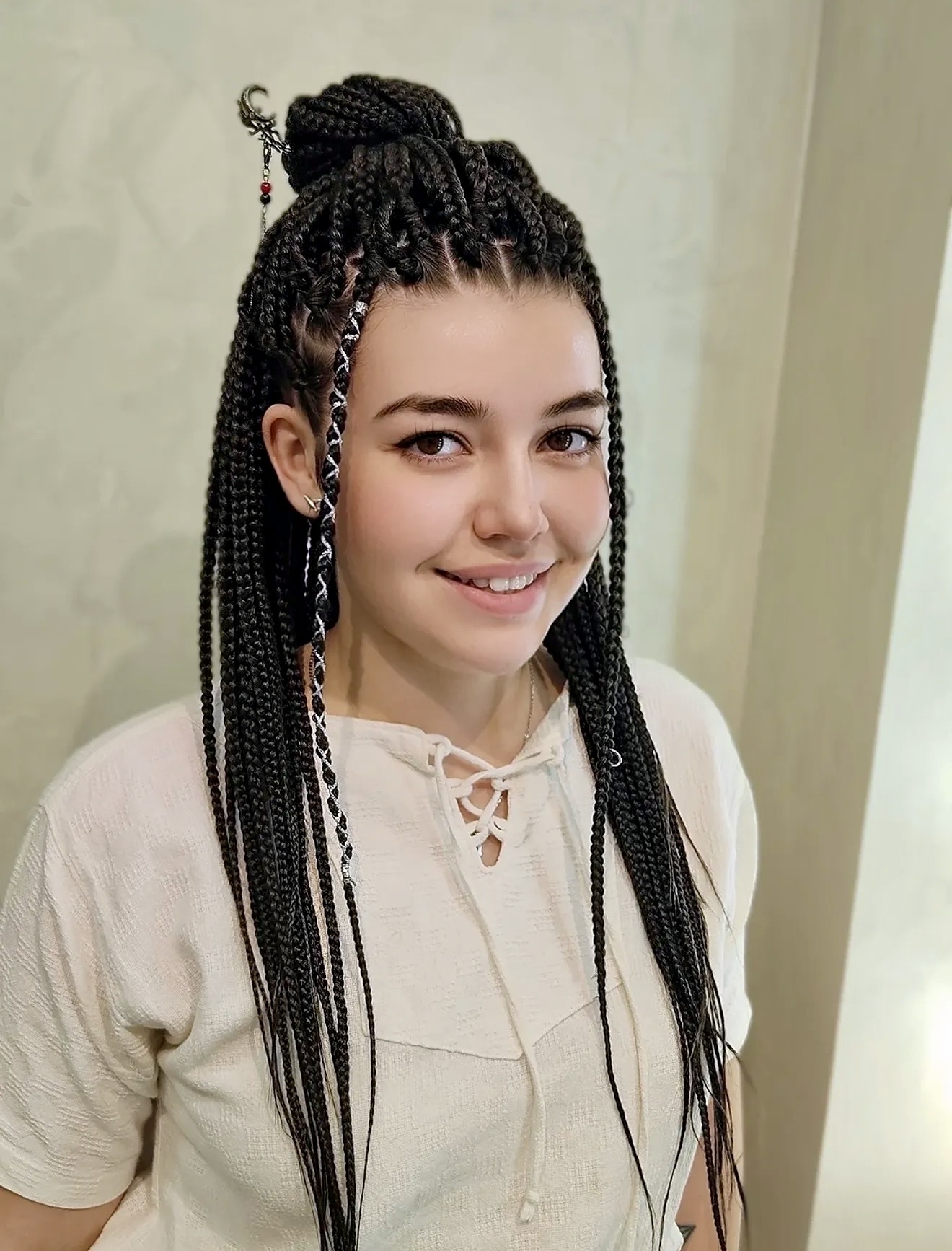 Bohemian Box Braids With Metallic Accents