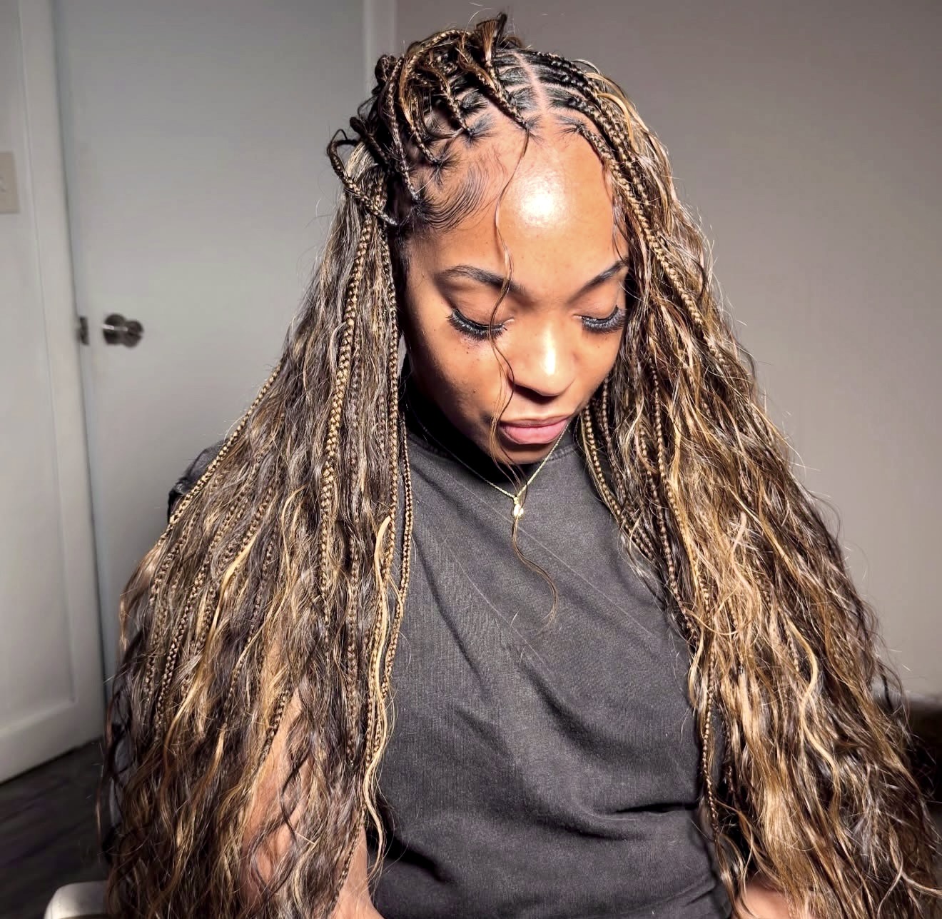 Bohemian Waves With Honey Blonde Braids