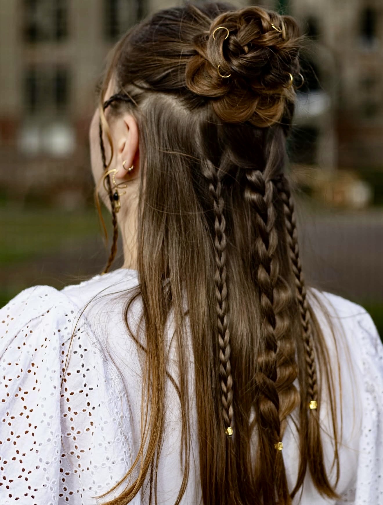 Boho Braids And Top Knot With Gold Accents