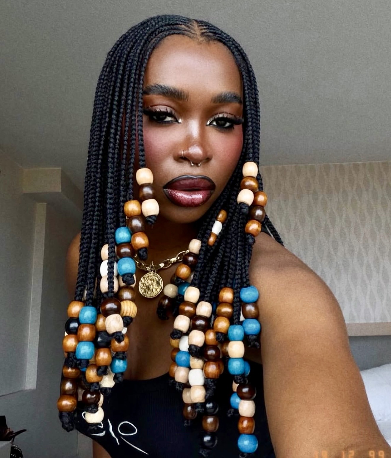 Boho Braids With Wooden Beads And Blue Accents