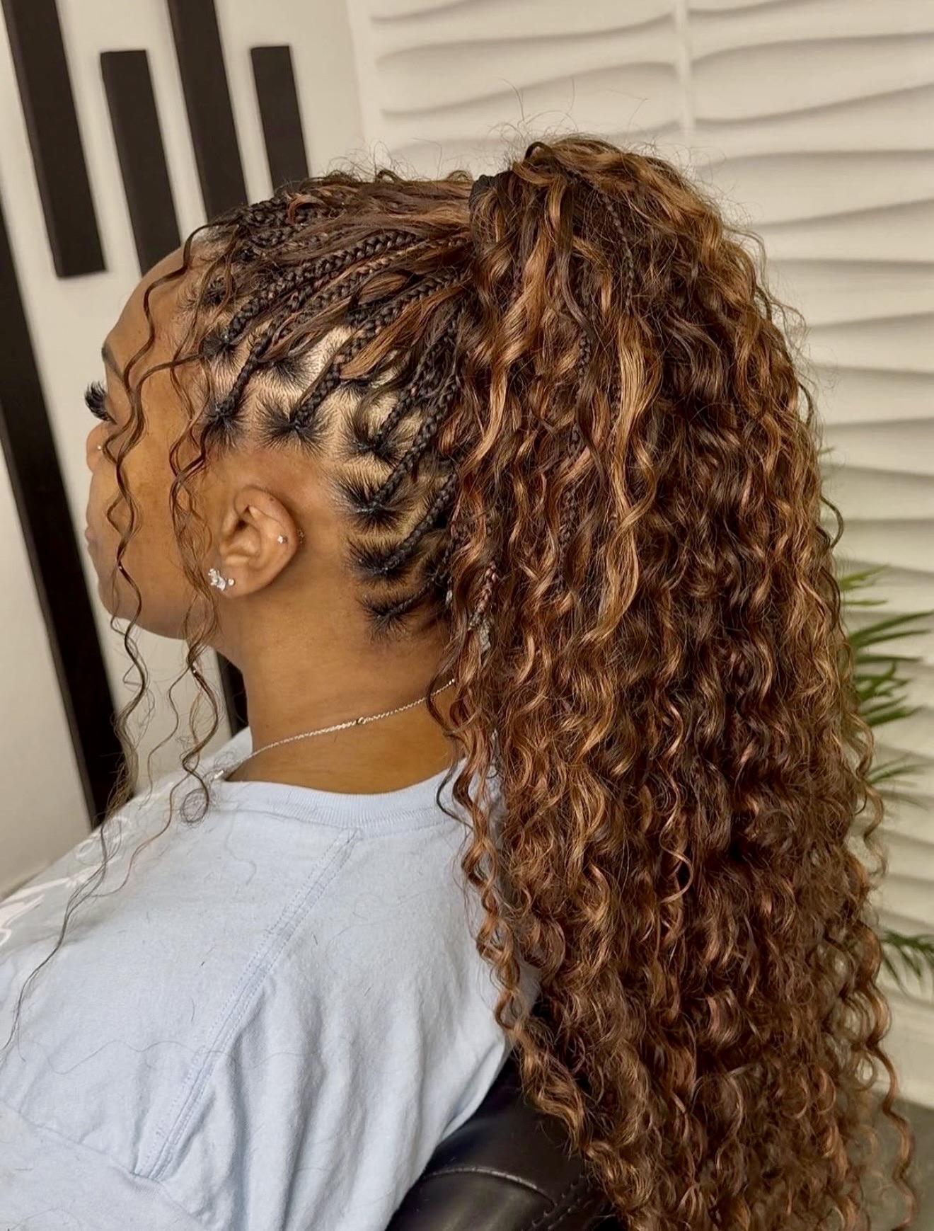 Braided High Ponytail With Curly Extensions