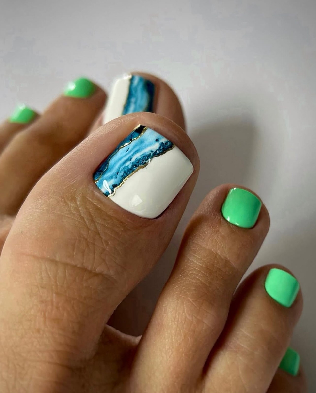 Bright Green & Blue Agate Toe Pedicure