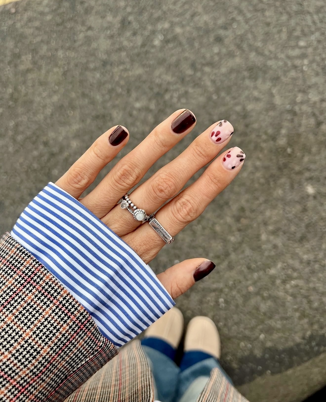 Brown Ombre French Tip with Abstract Spot Art